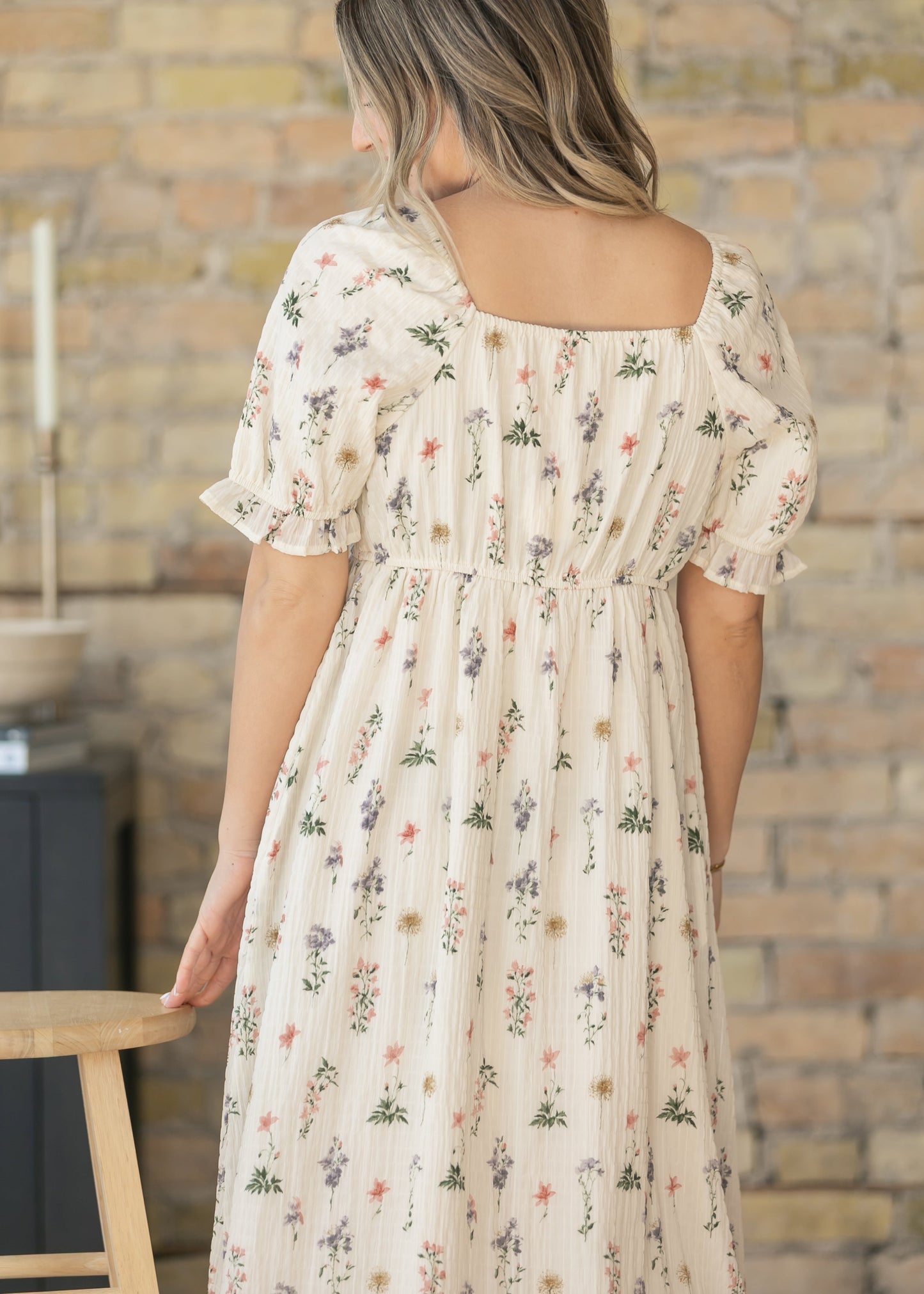 Textured Floral Print Midi Dress