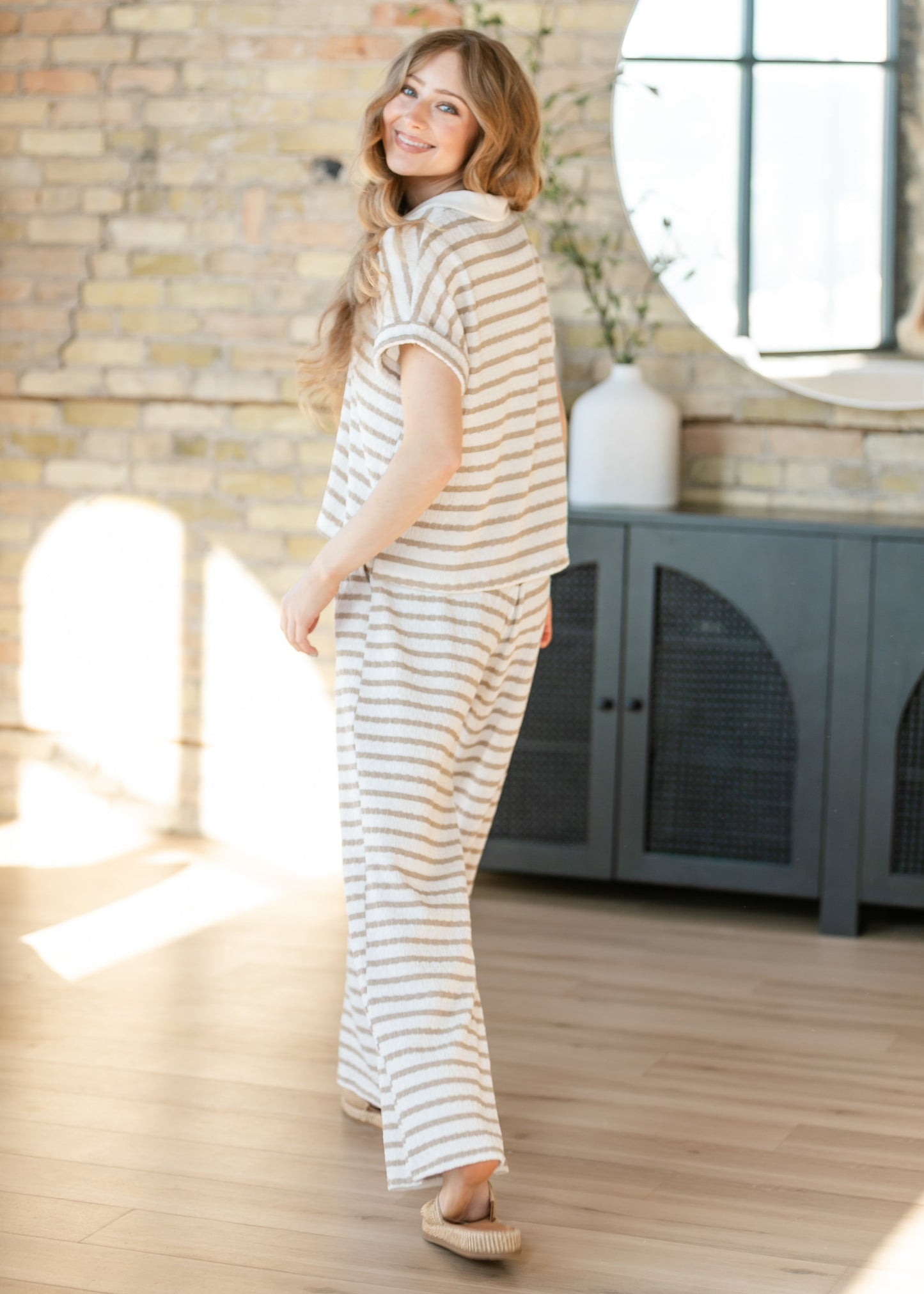 Textured Striped Drawstring Pants