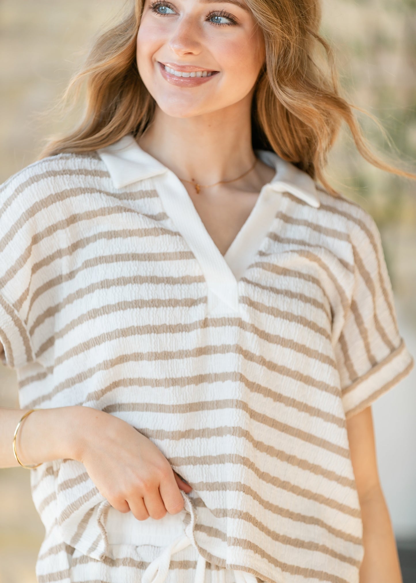 Textured Striped Short Sleeve Polo