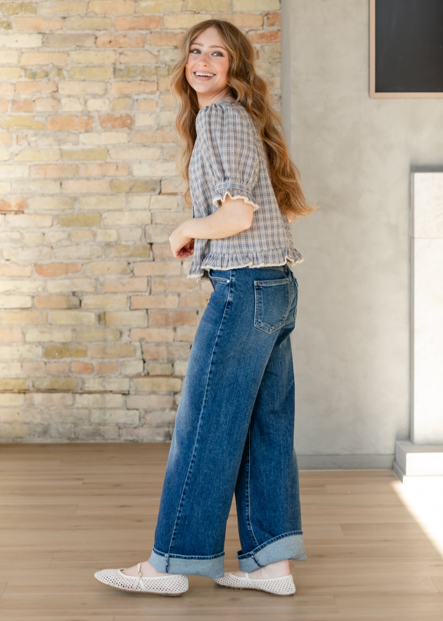 Things Between® Cassie Blouse Blue Gingham