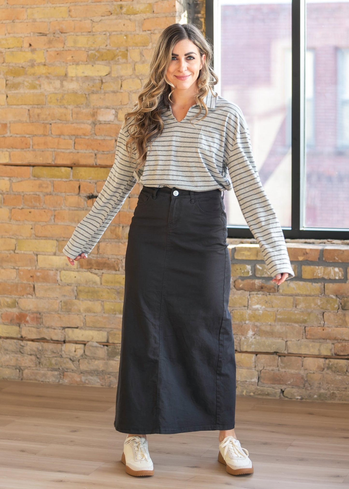 Things Between® Striped Long Sleeve Collared Top - FINAL SALE