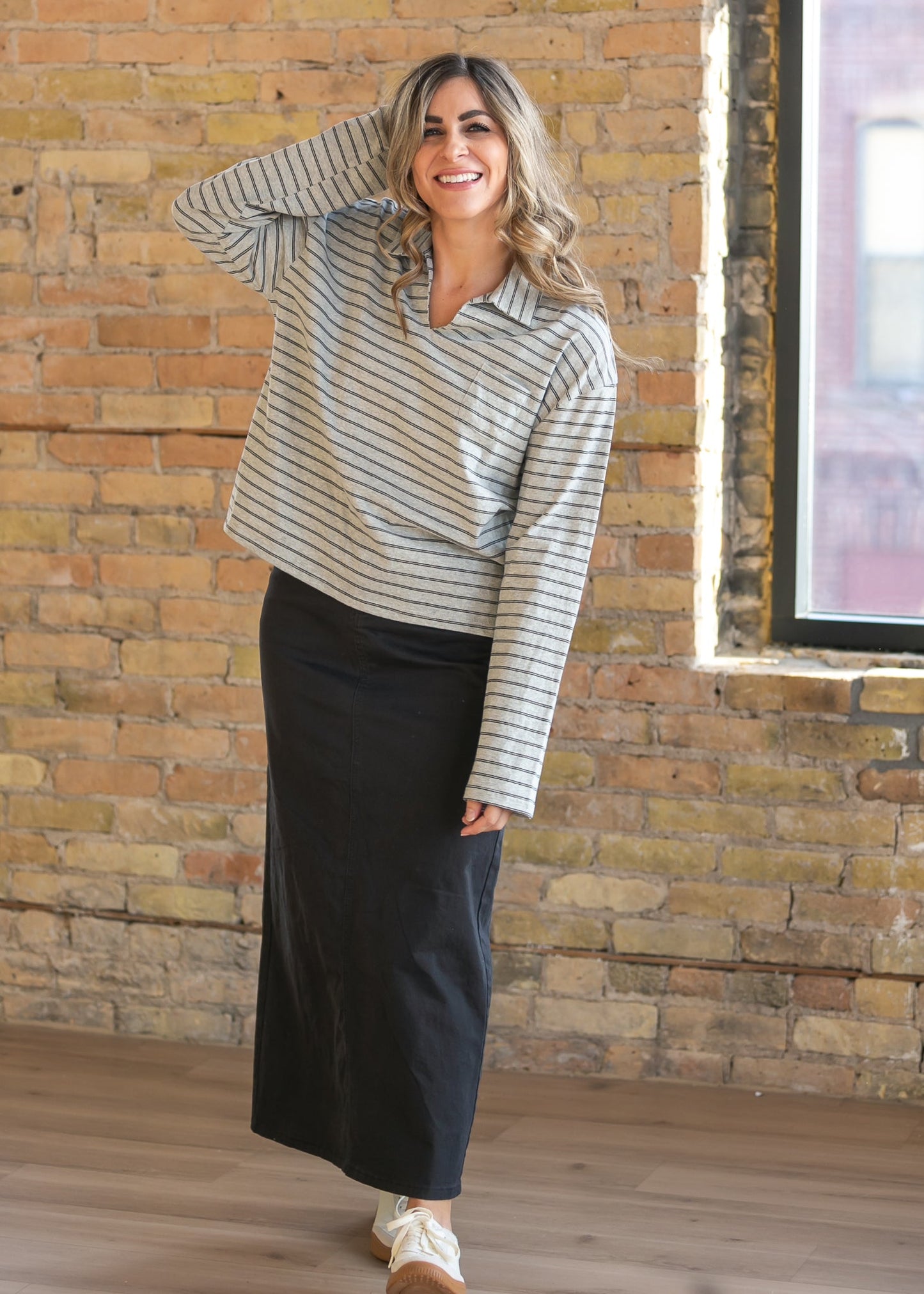Things Between® Striped Long Sleeve Collared Top - FINAL SALE