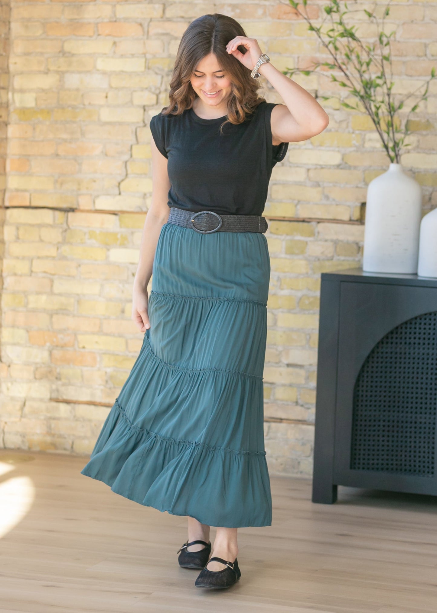 Tiered Elastic Waist Maxi Skirt