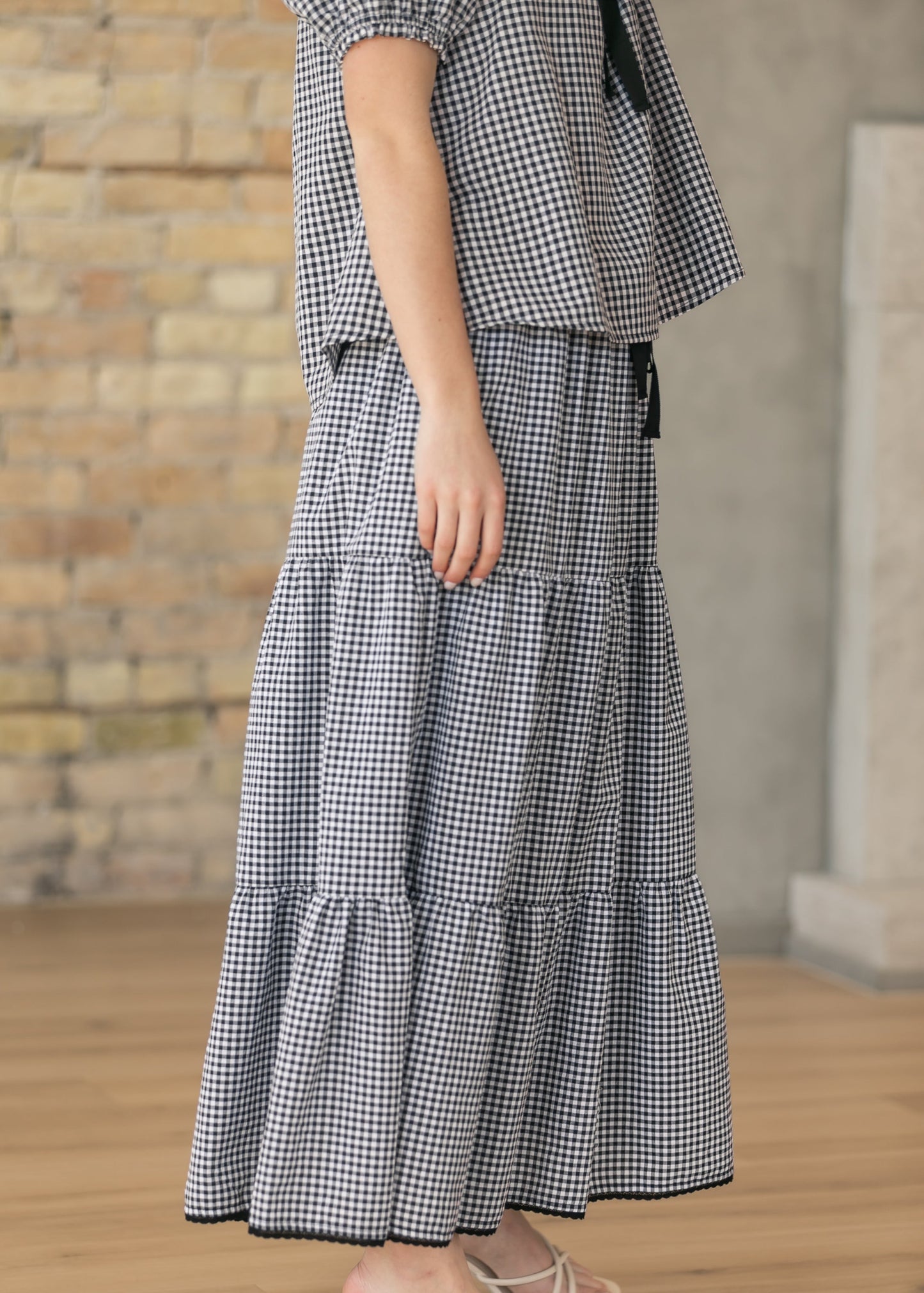 Tiered Gingham Maxi Skirt