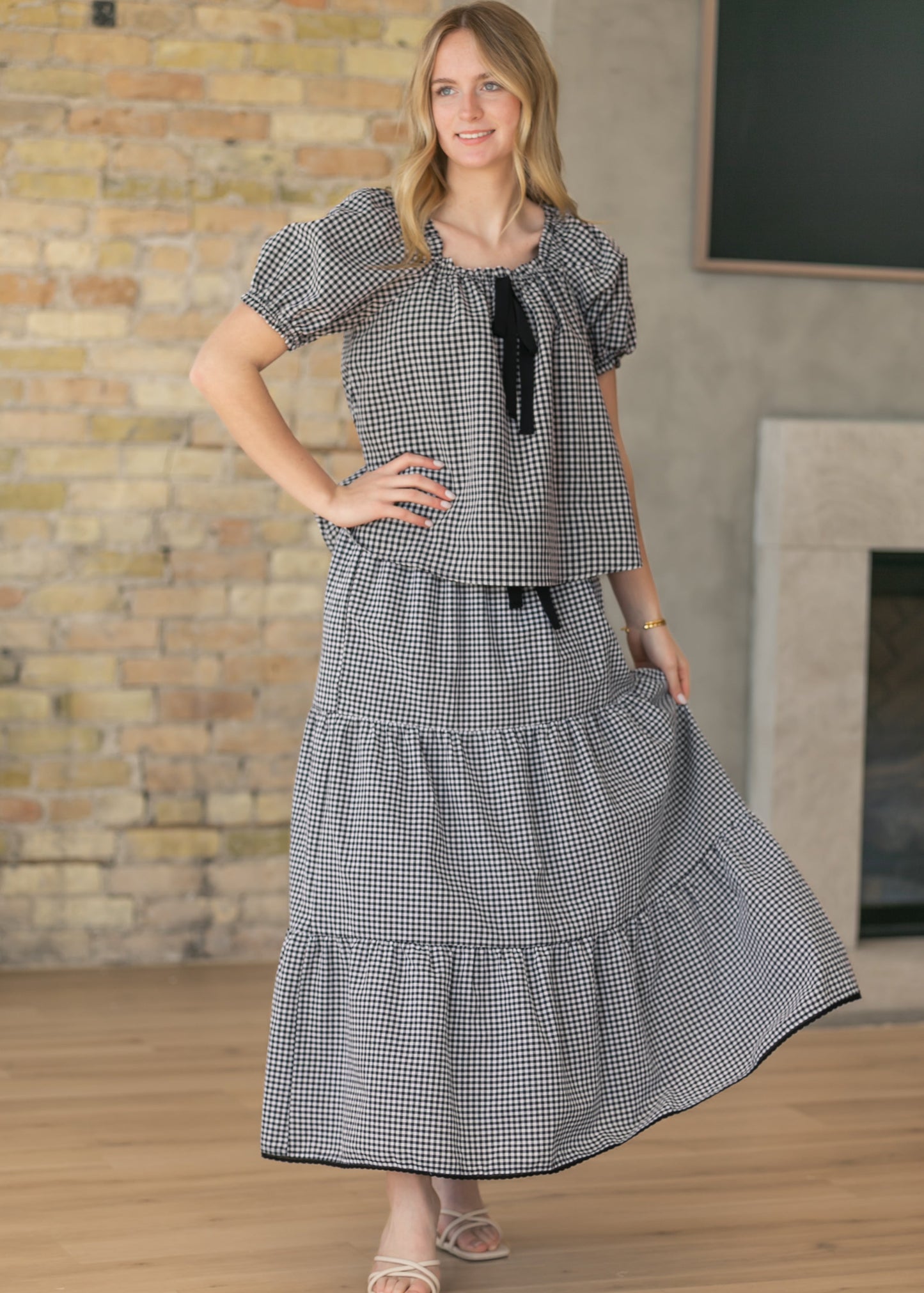 Tiered Gingham Maxi Skirt