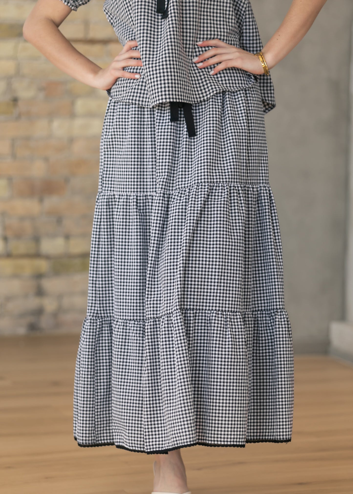 Tiered Gingham Maxi Skirt