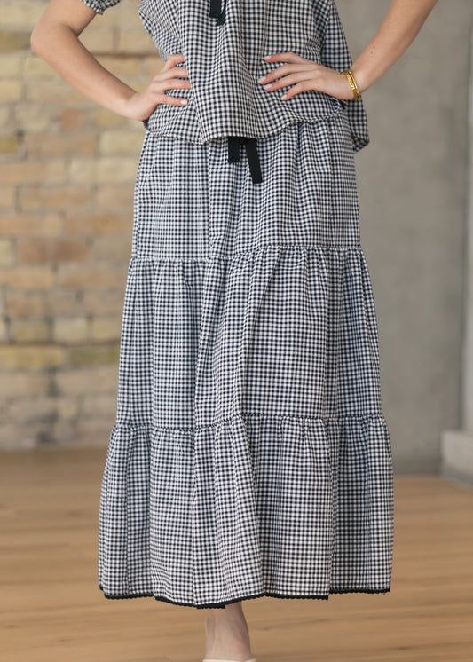 Tiered Gingham Maxi Skirt