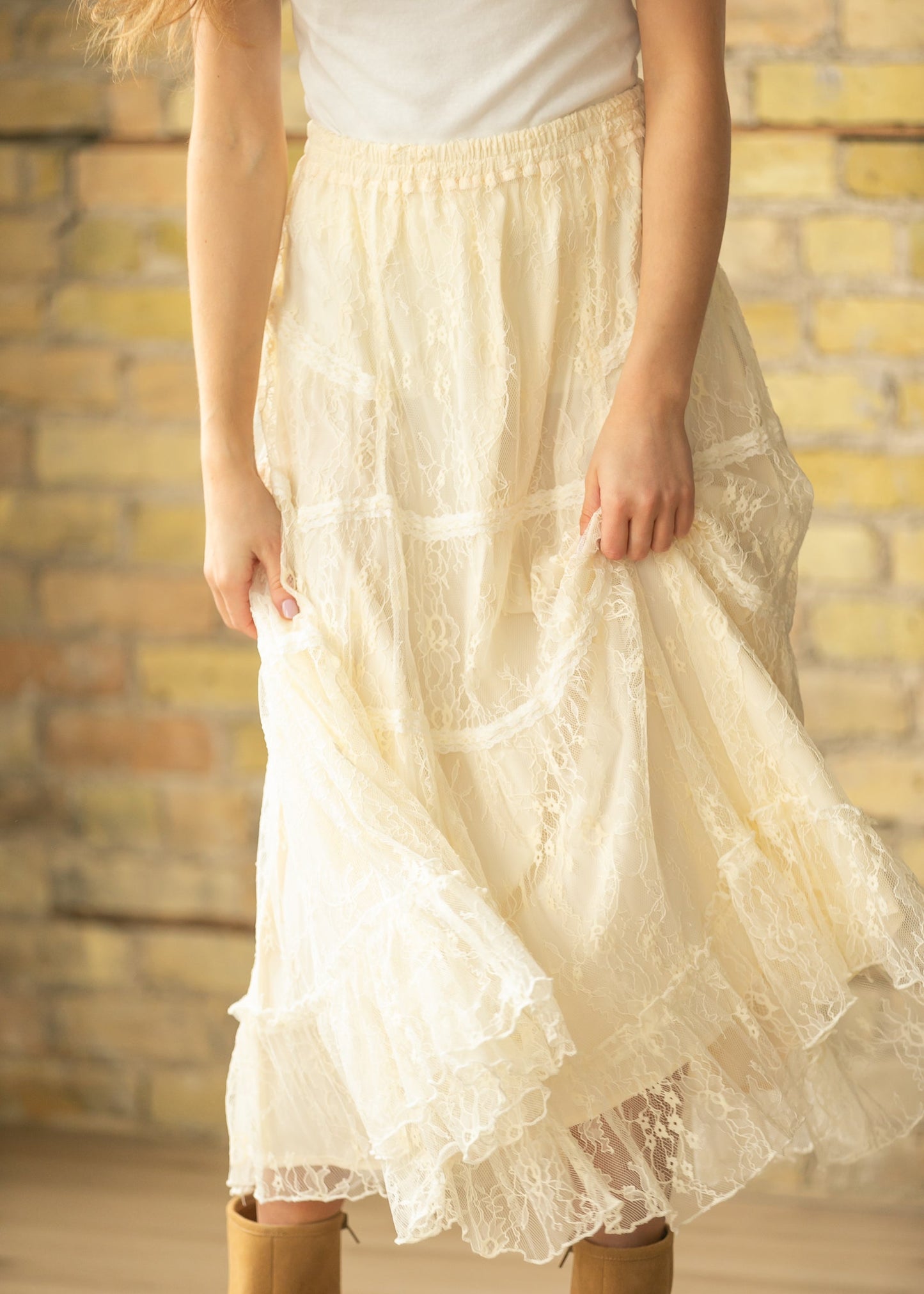 Tiered Lace Midi Skirt