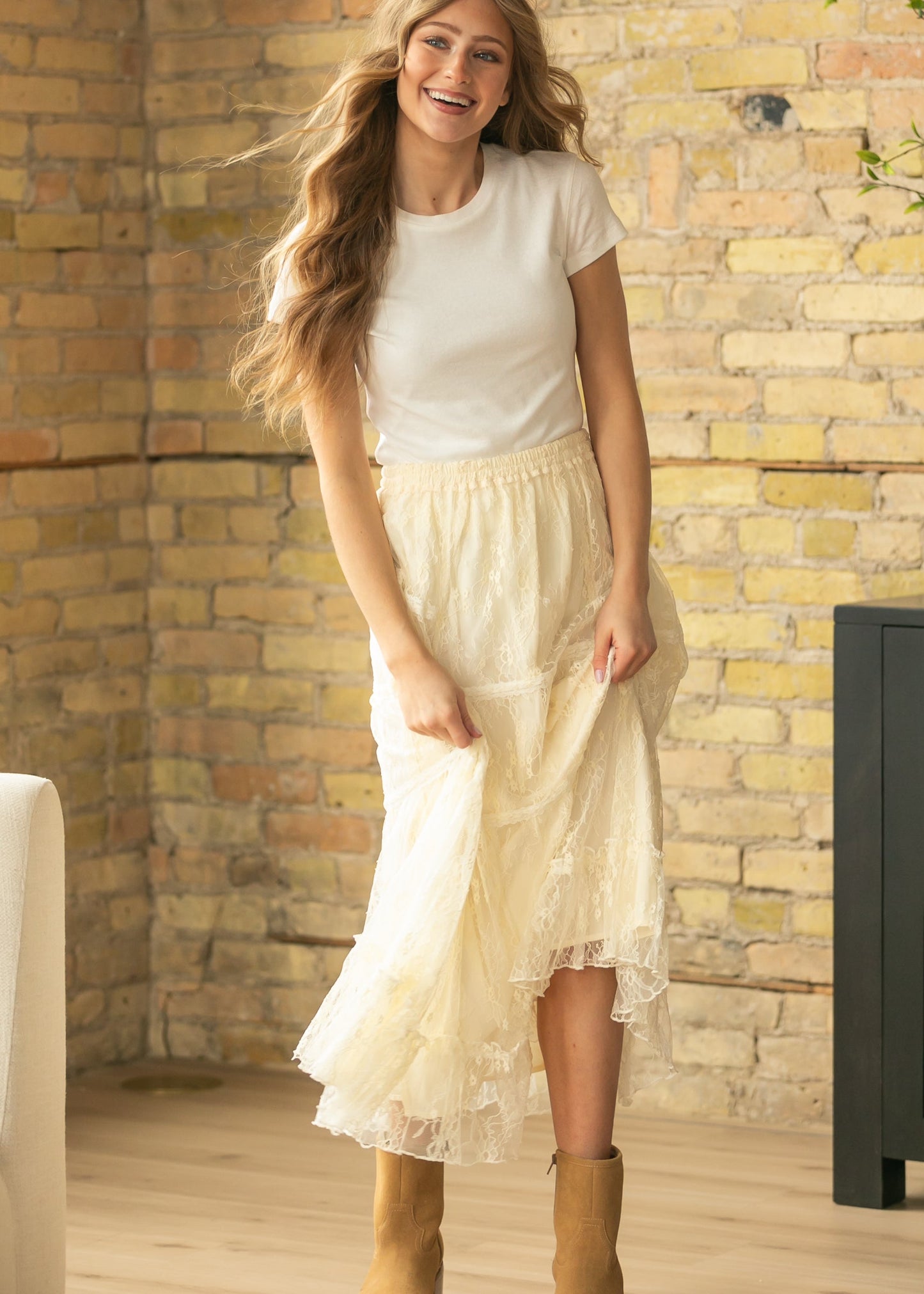 Tiered Lace Midi Skirt