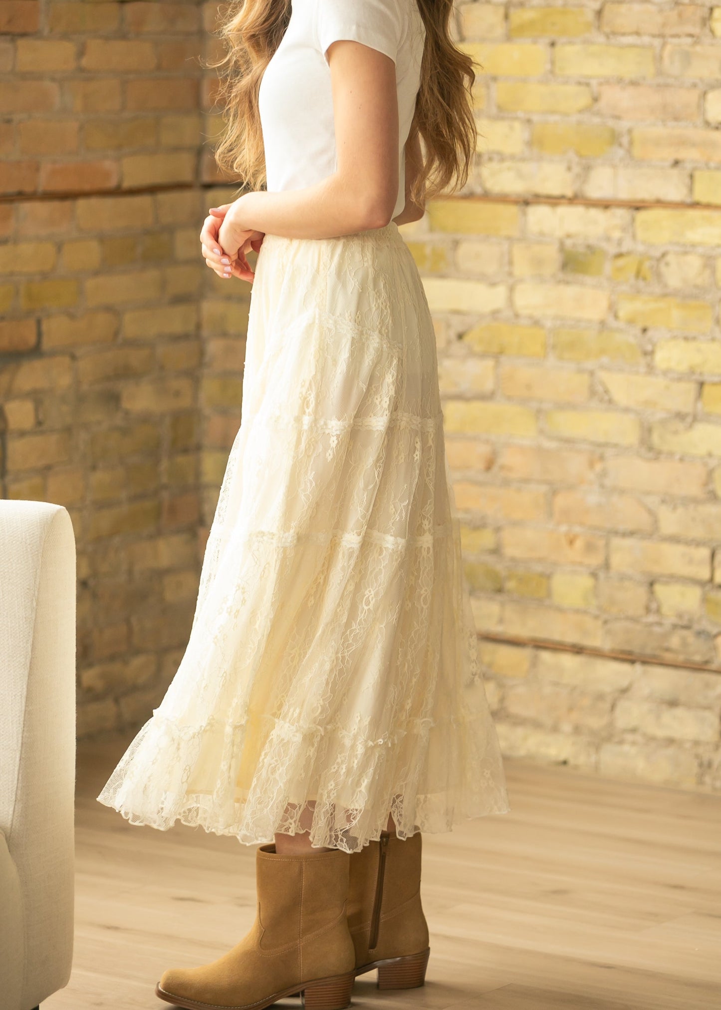 Tiered Lace Midi Skirt