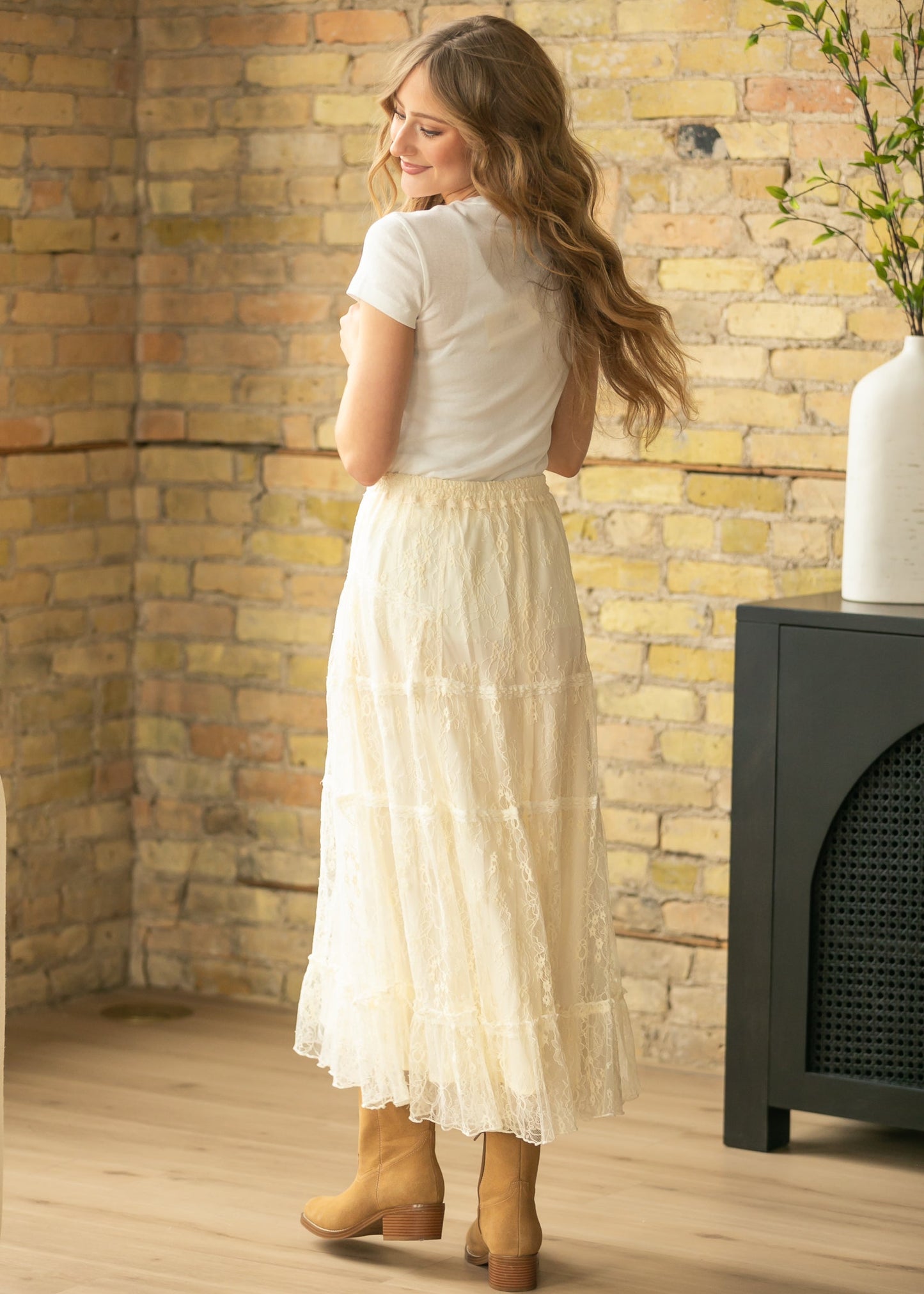 Tiered Lace Midi Skirt