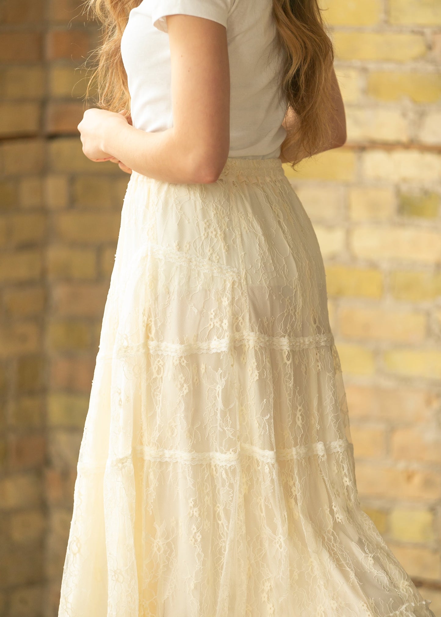 Tiered Lace Midi Skirt