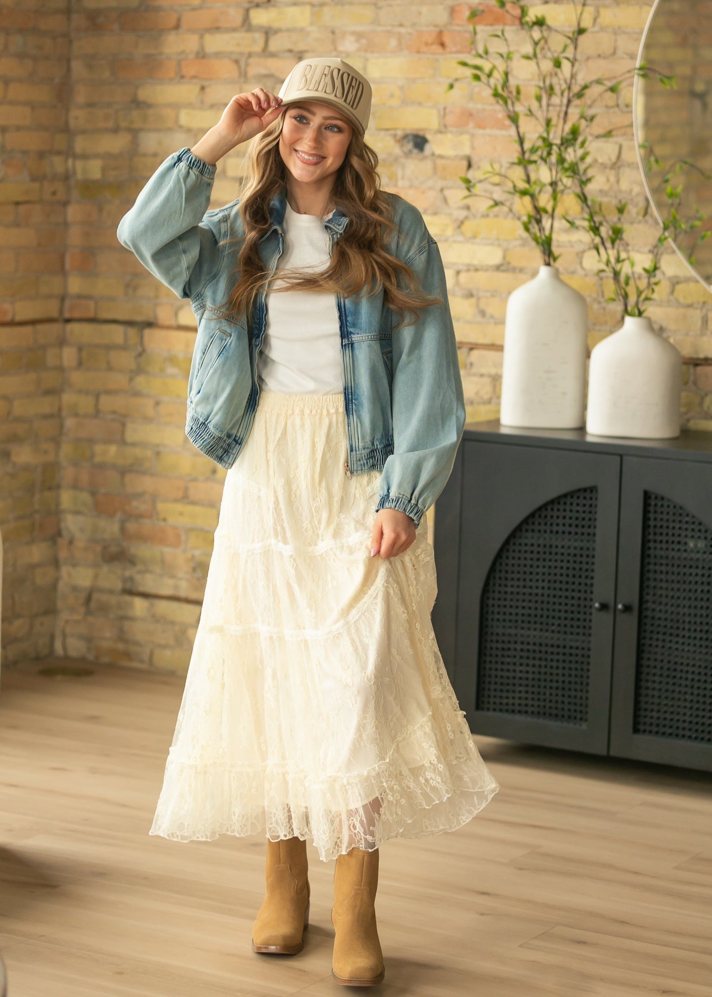 Tiered Lace Midi Skirt