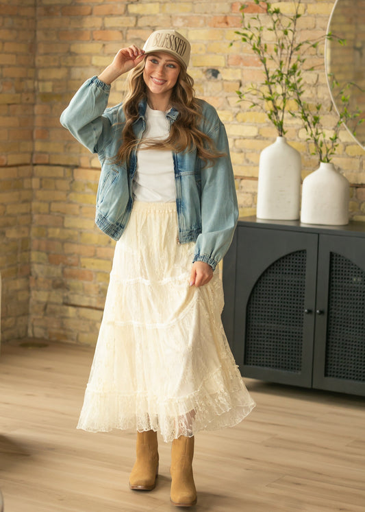 Tiered Lace Midi Skirt