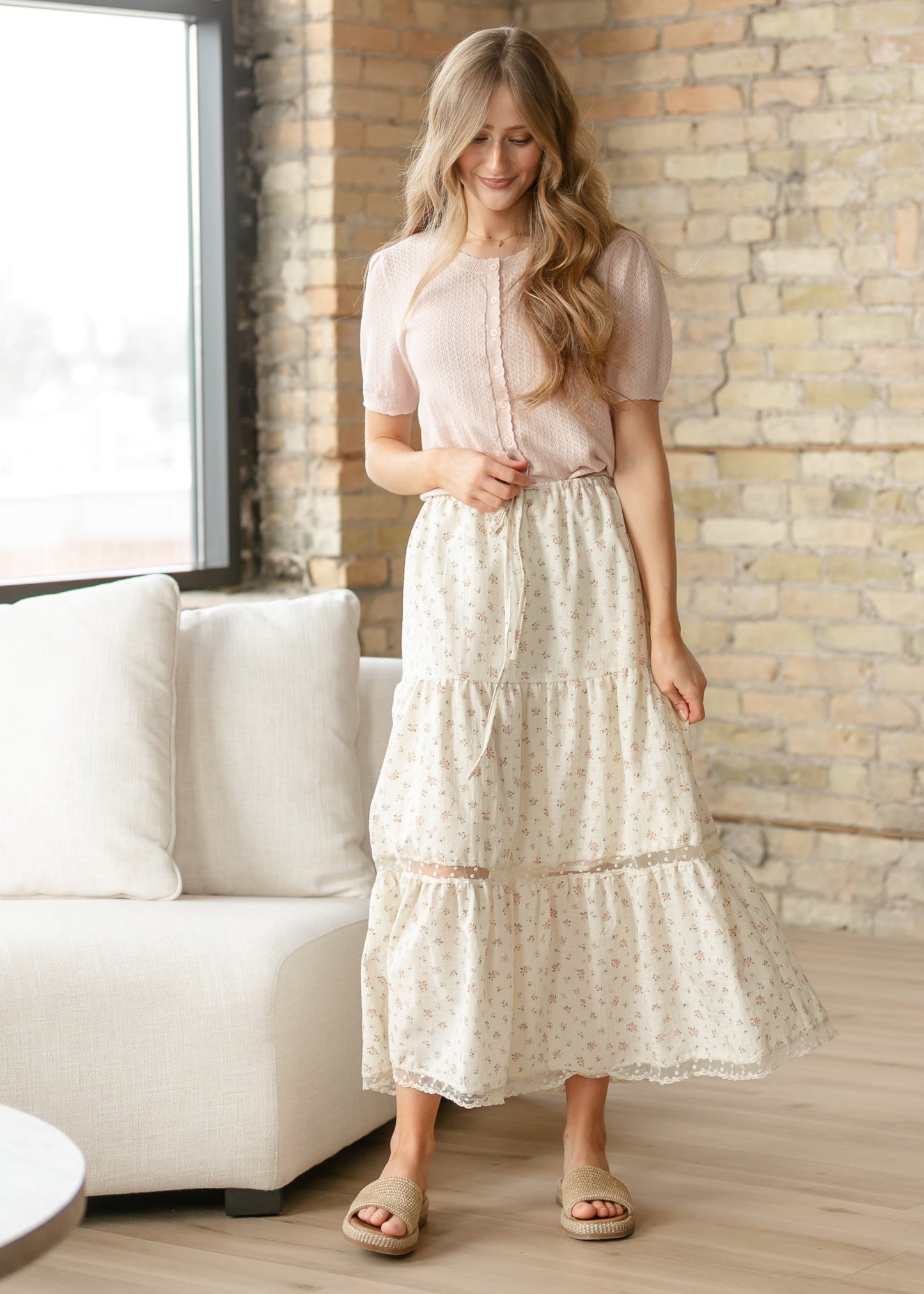 Tiered Lace Trim Maxi Skirt