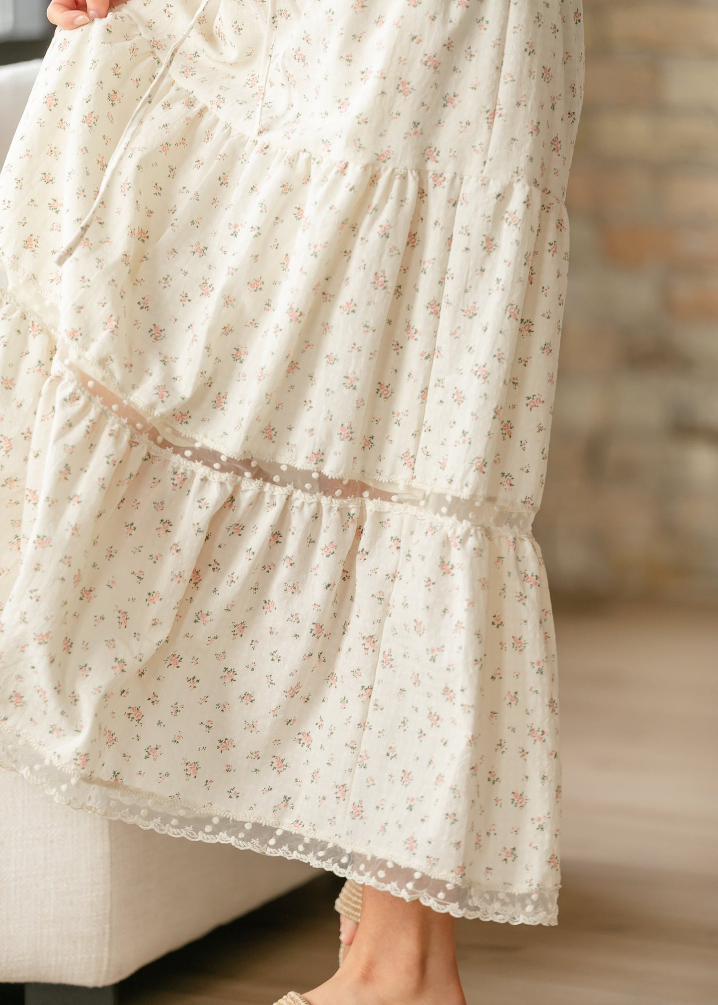 Tiered Lace Trim Maxi Skirt