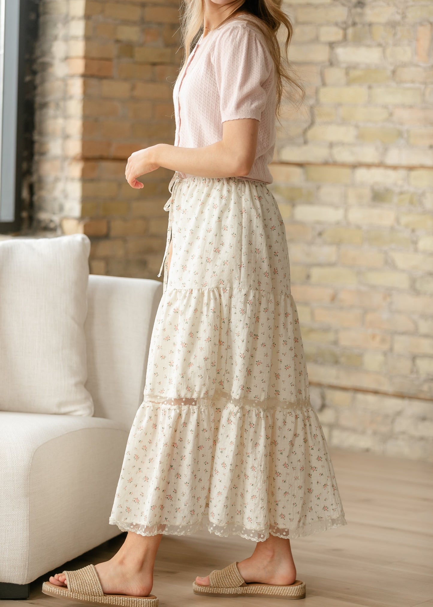 Tiered Lace Trim Maxi Skirt