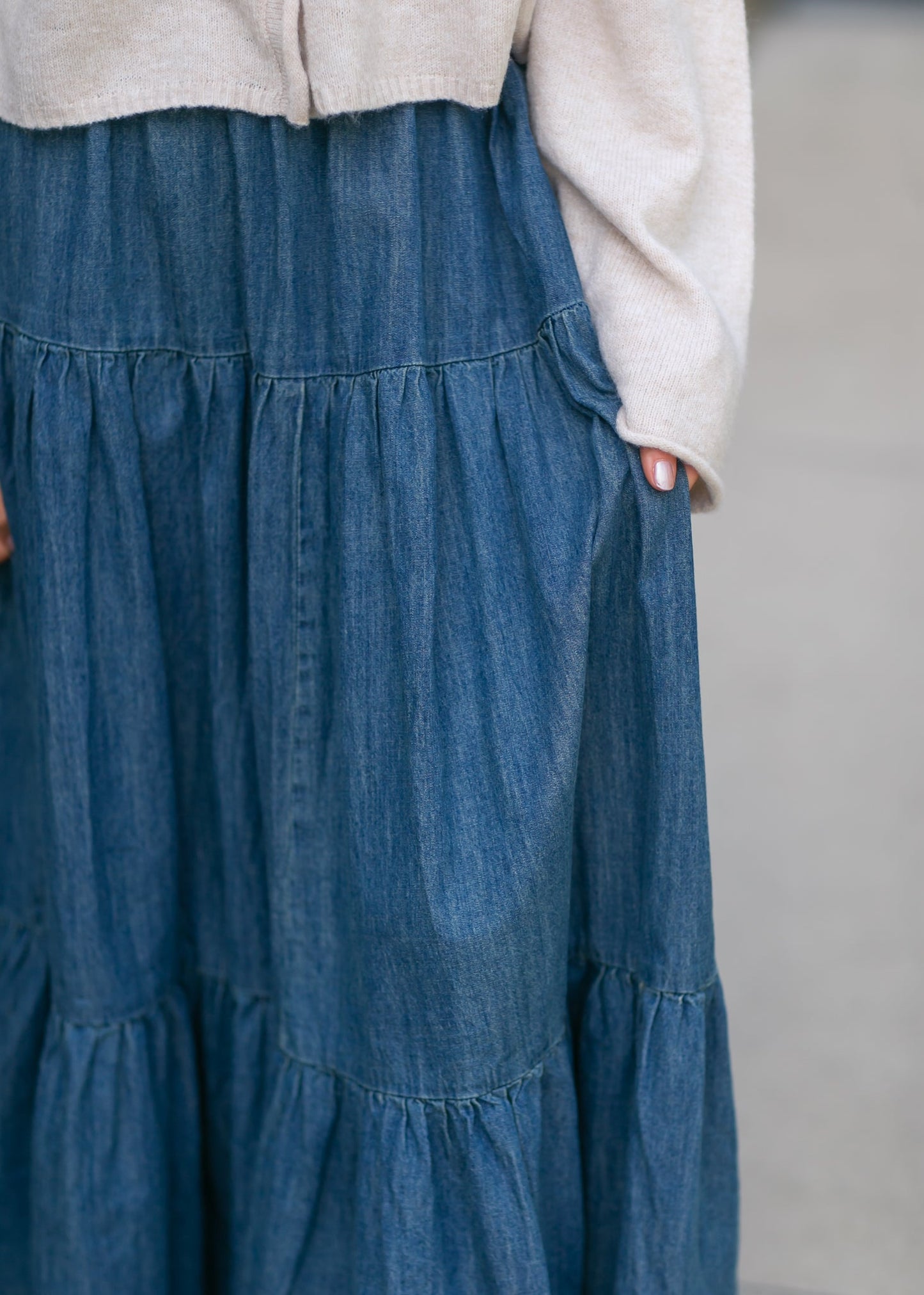 Tiered Stretch Waist Denim Skirt
