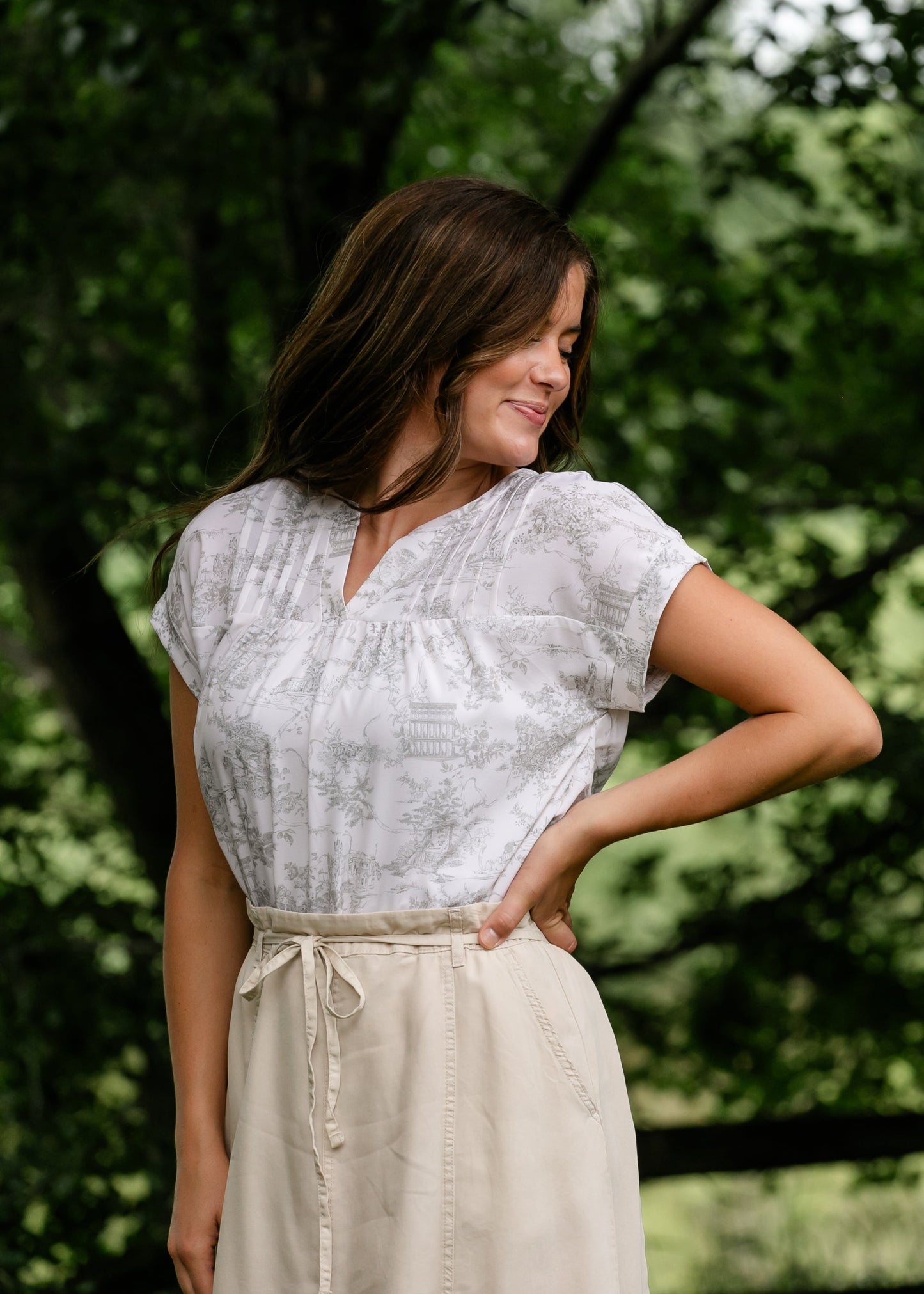 Toile Print Short Sleeve Top - FINAL SALE