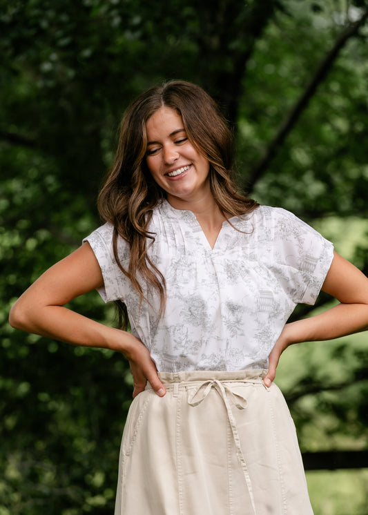 Toile Print Short Sleeve Top - FINAL SALE