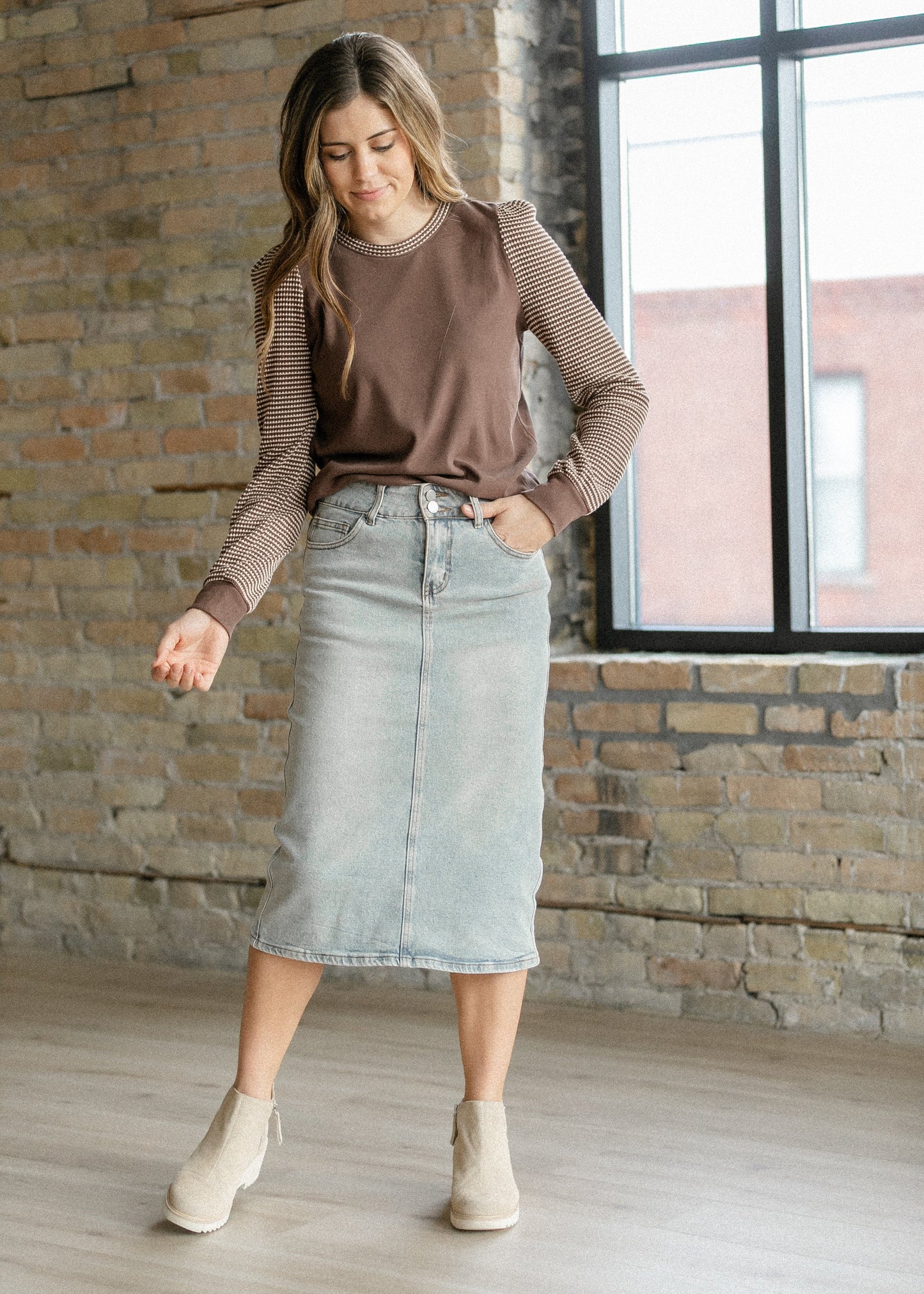Ultra Soft Waffle Sleeve Contrast Top