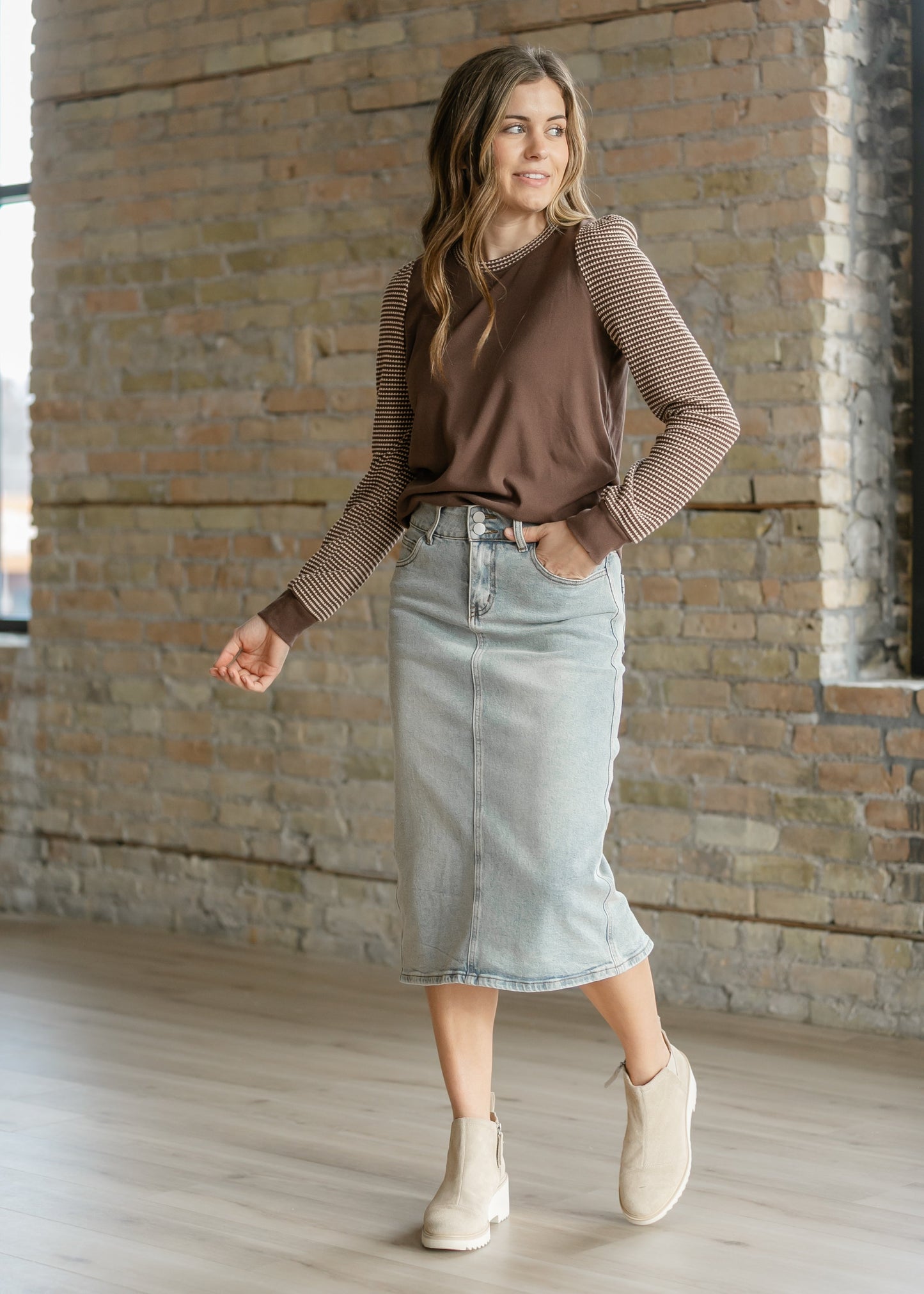 Ultra Soft Waffle Sleeve Contrast Top