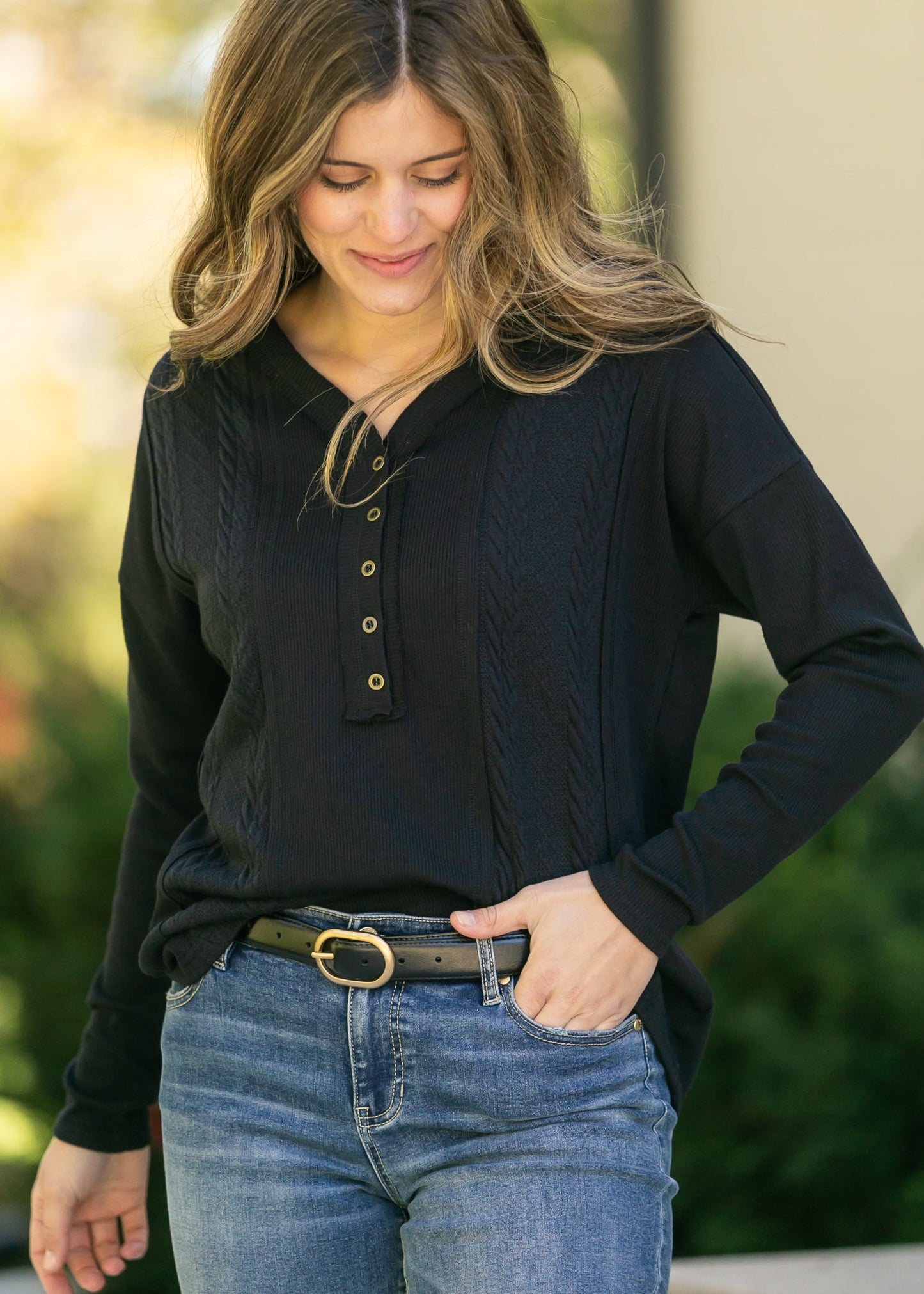 V-Neck Button Down Henley Knit Top - FINAL SALE