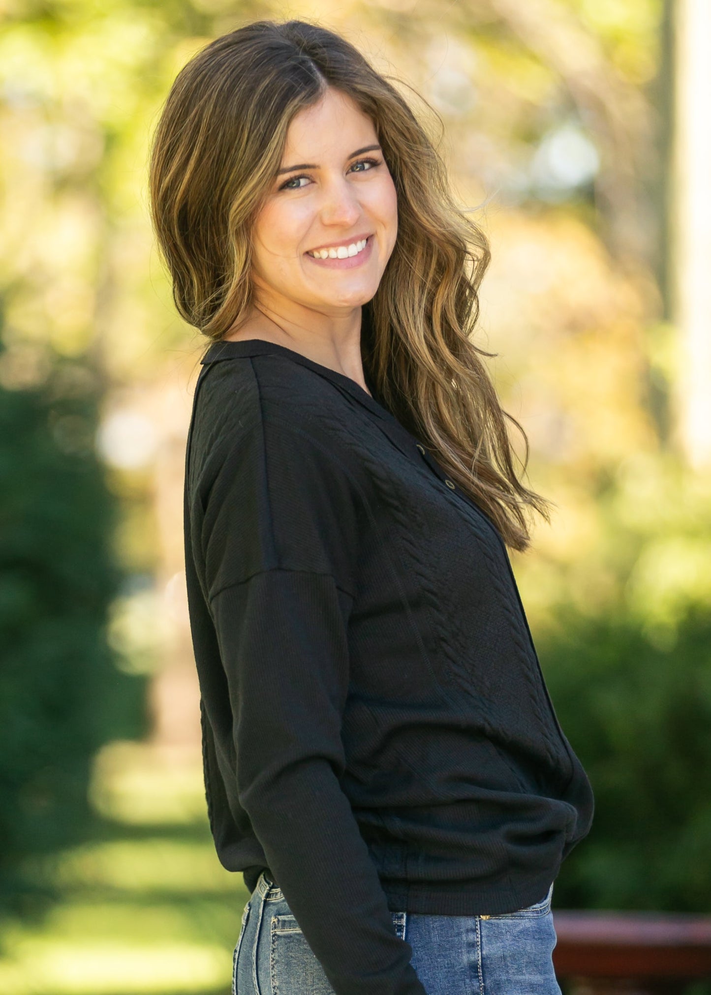 V-Neck Button Down Henley Knit Top - FINAL SALE