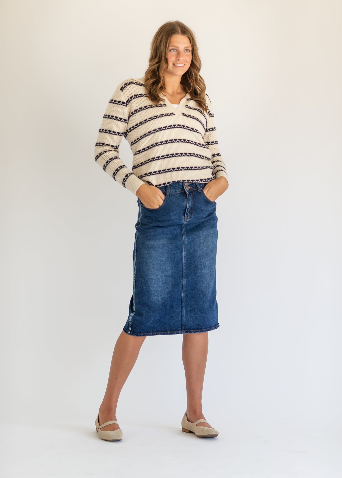 V-neck Collared Cable Stitch Sweater - FINAL SALE