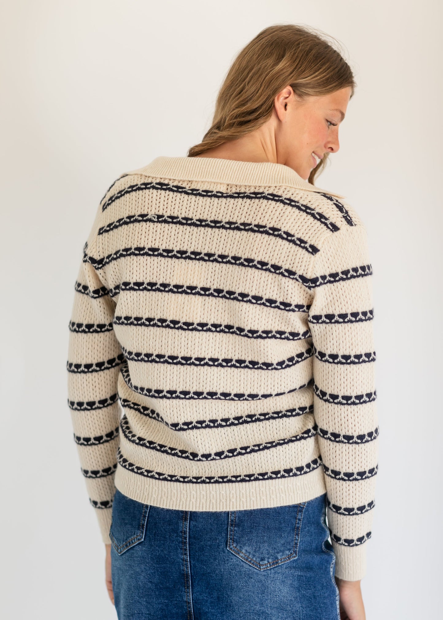 V-neck Collared Cable Stitch Sweater - FINAL SALE