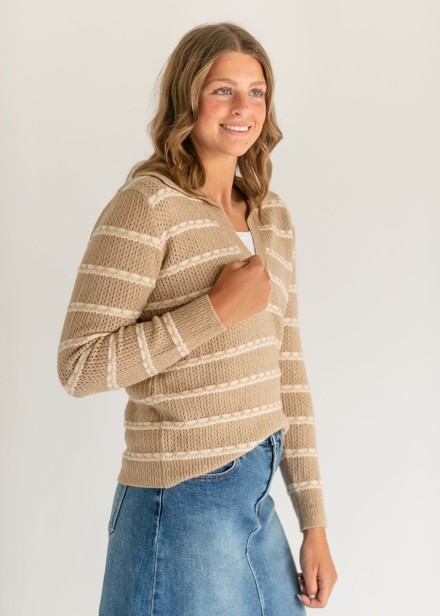 V-neck Collared Cable Stitch Sweater - FINAL SALE