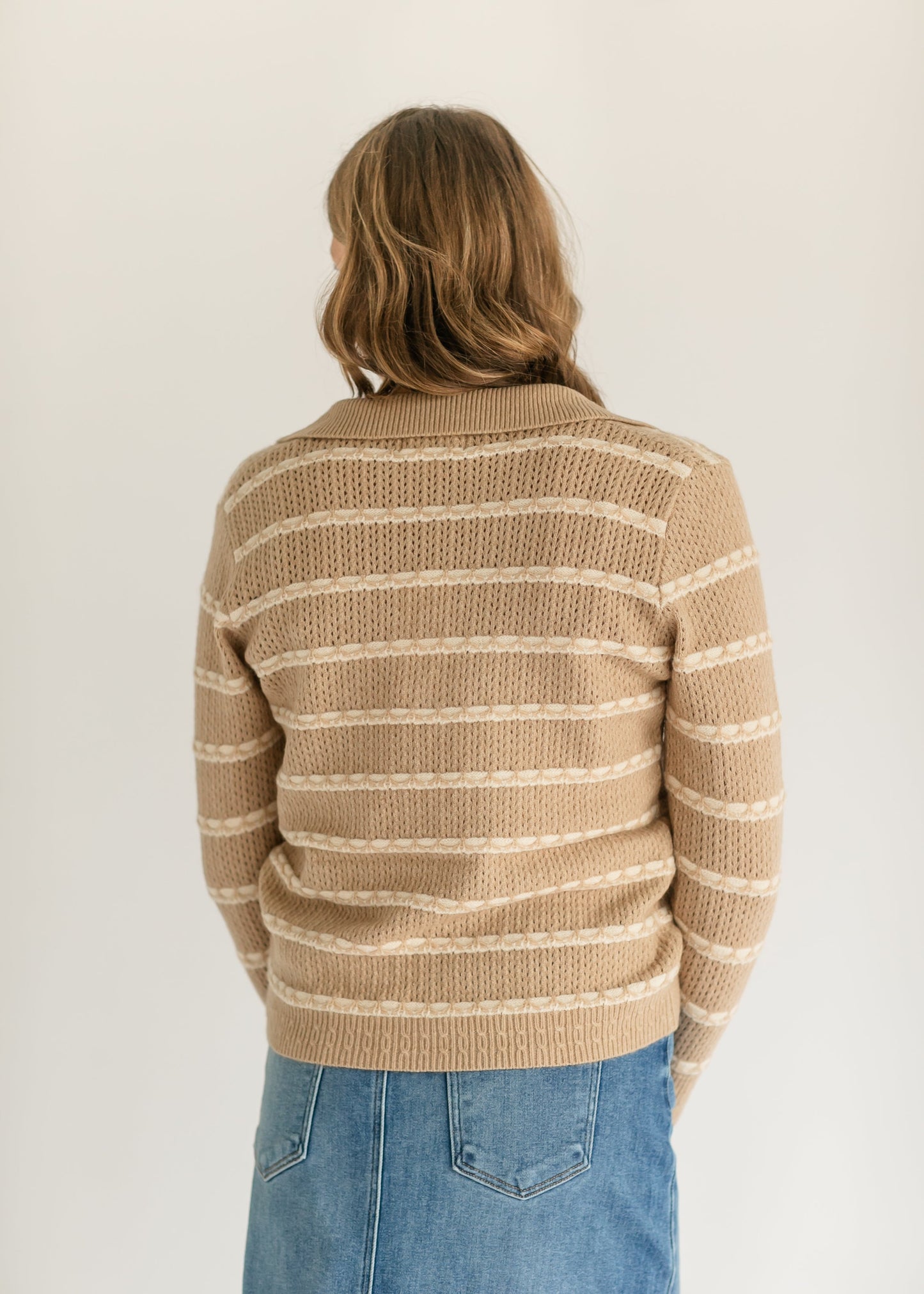 V-neck Collared Cable Stitch Sweater - FINAL SALE