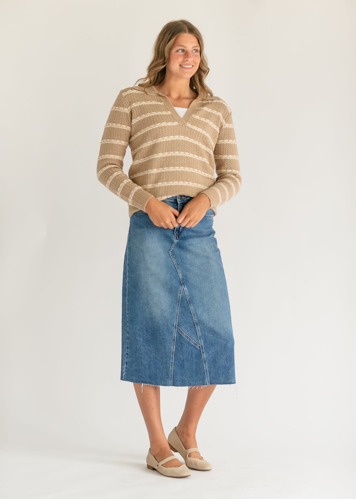 V-neck Collared Cable Stitch Sweater - FINAL SALE