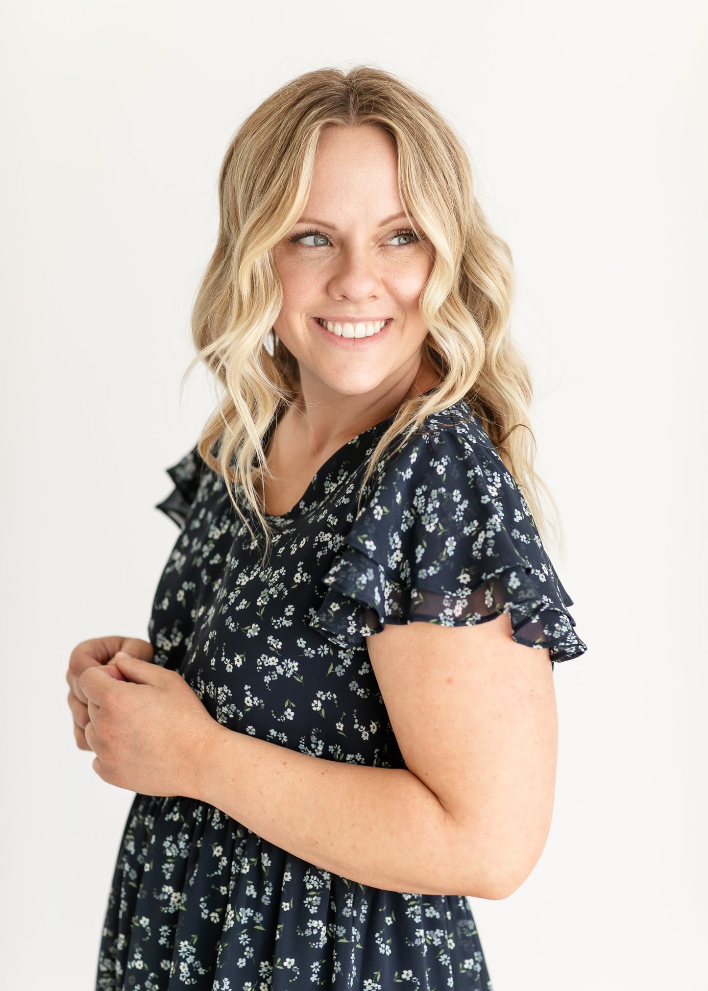 V-neck Ruffle Sleeve Floral Midi Dress - FINAL SALE
