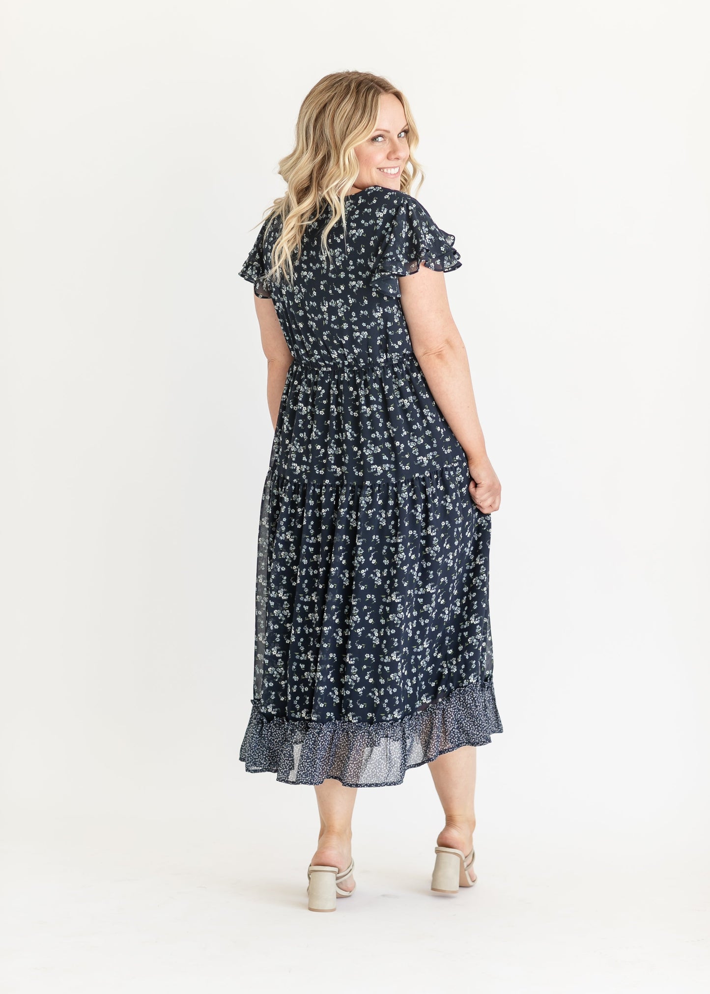V-neck Ruffle Sleeve Floral Midi Dress - FINAL SALE