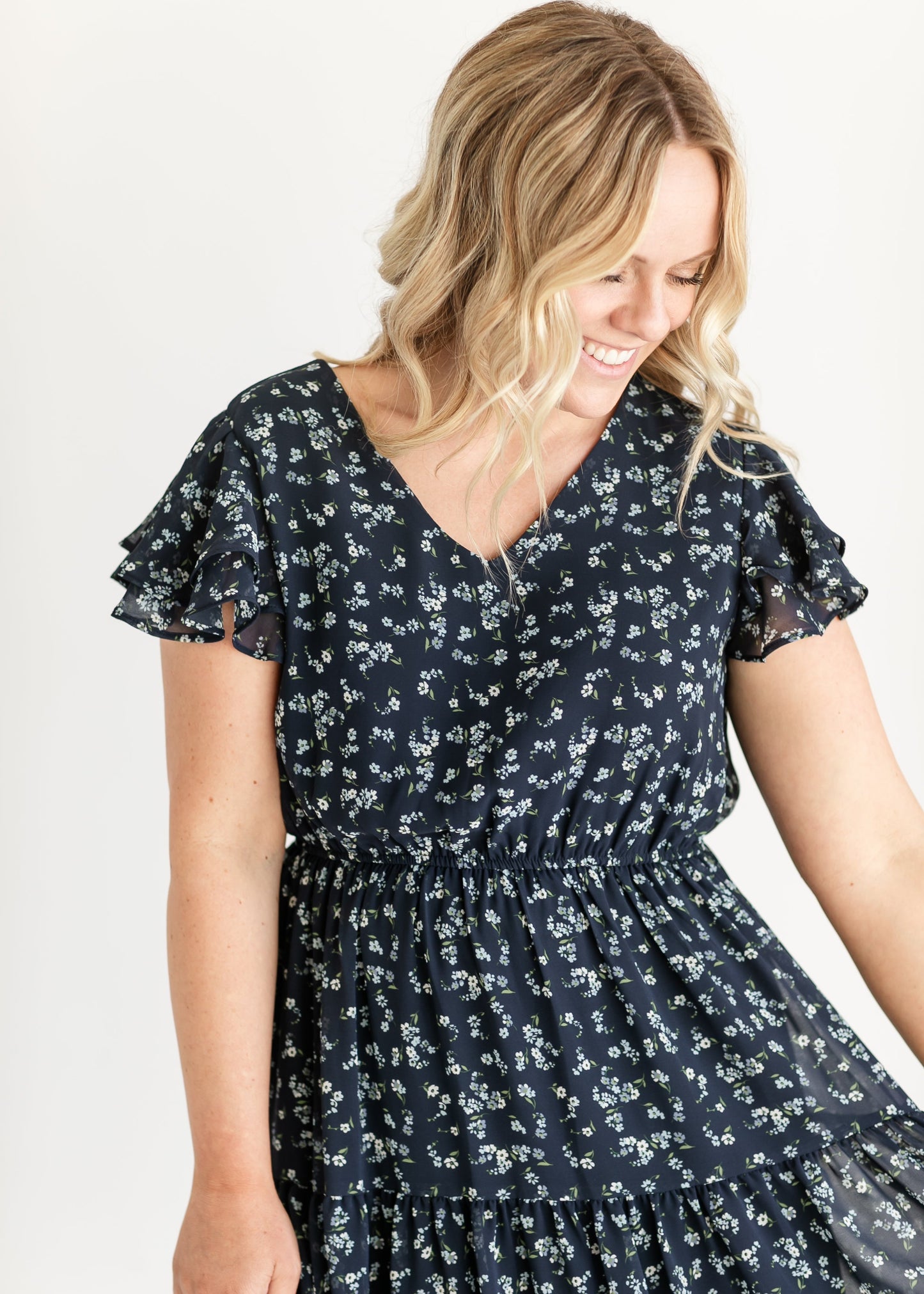 V-neck Ruffle Sleeve Floral Midi Dress - FINAL SALE