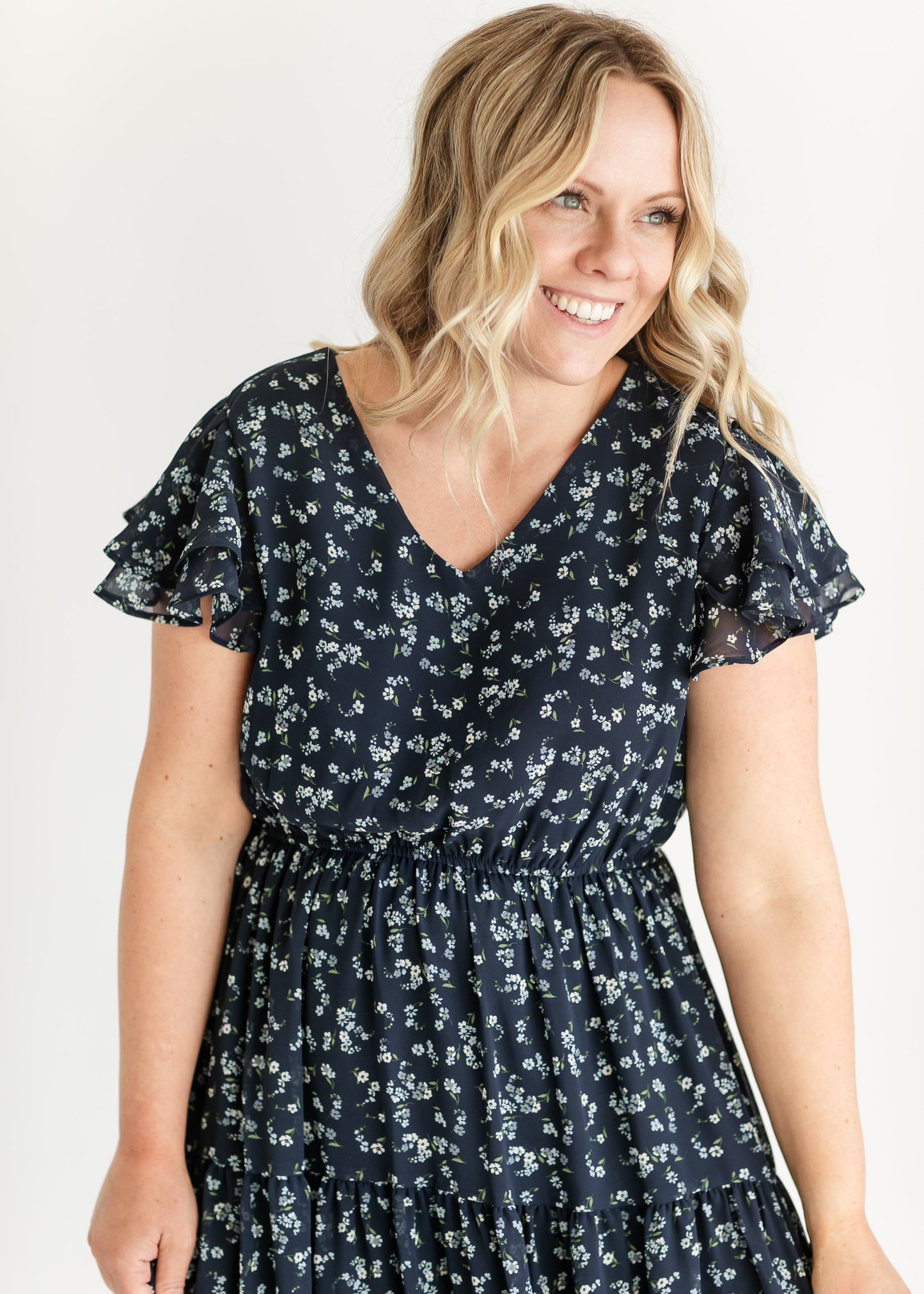 V-neck Ruffle Sleeve Floral Midi Dress - FINAL SALE
