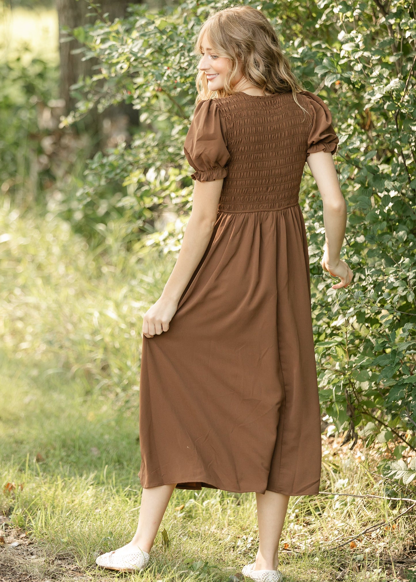 V-neck Smocked Front Tie Midi Dress - FINAL SALE