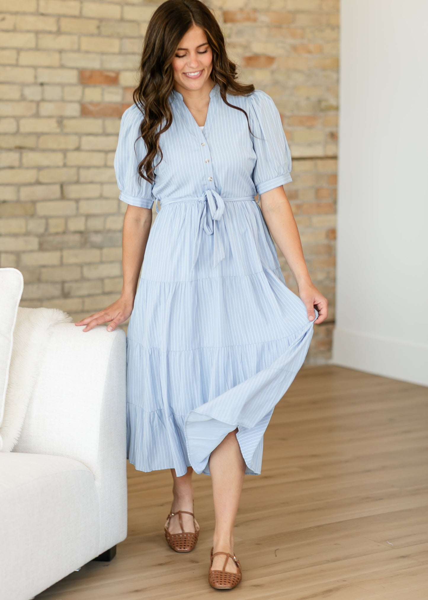 V-neck Waist Tie Striped Maxi Dress - FINAL SALE