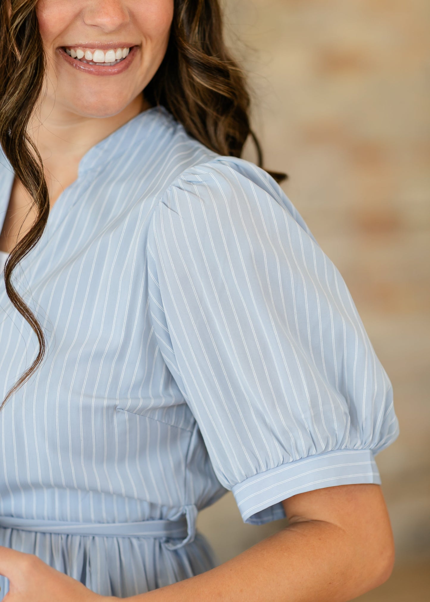 V-neck Waist Tie Striped Maxi Dress - FINAL SALE