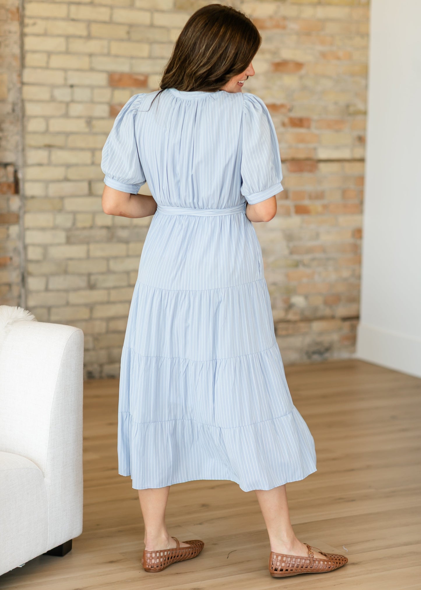 V-neck Waist Tie Striped Maxi Dress - FINAL SALE