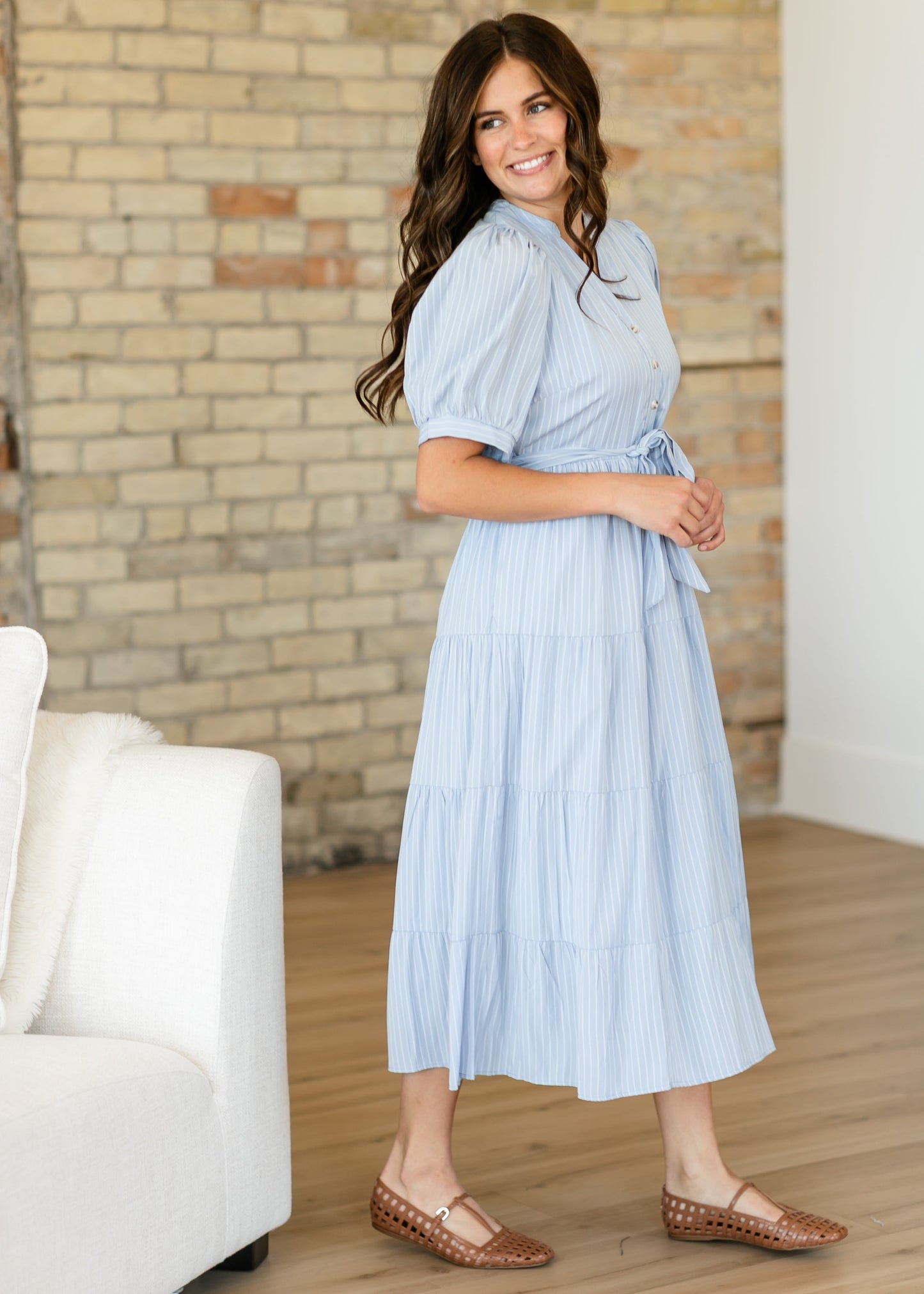 V-neck Waist Tie Striped Maxi Dress - FINAL SALE