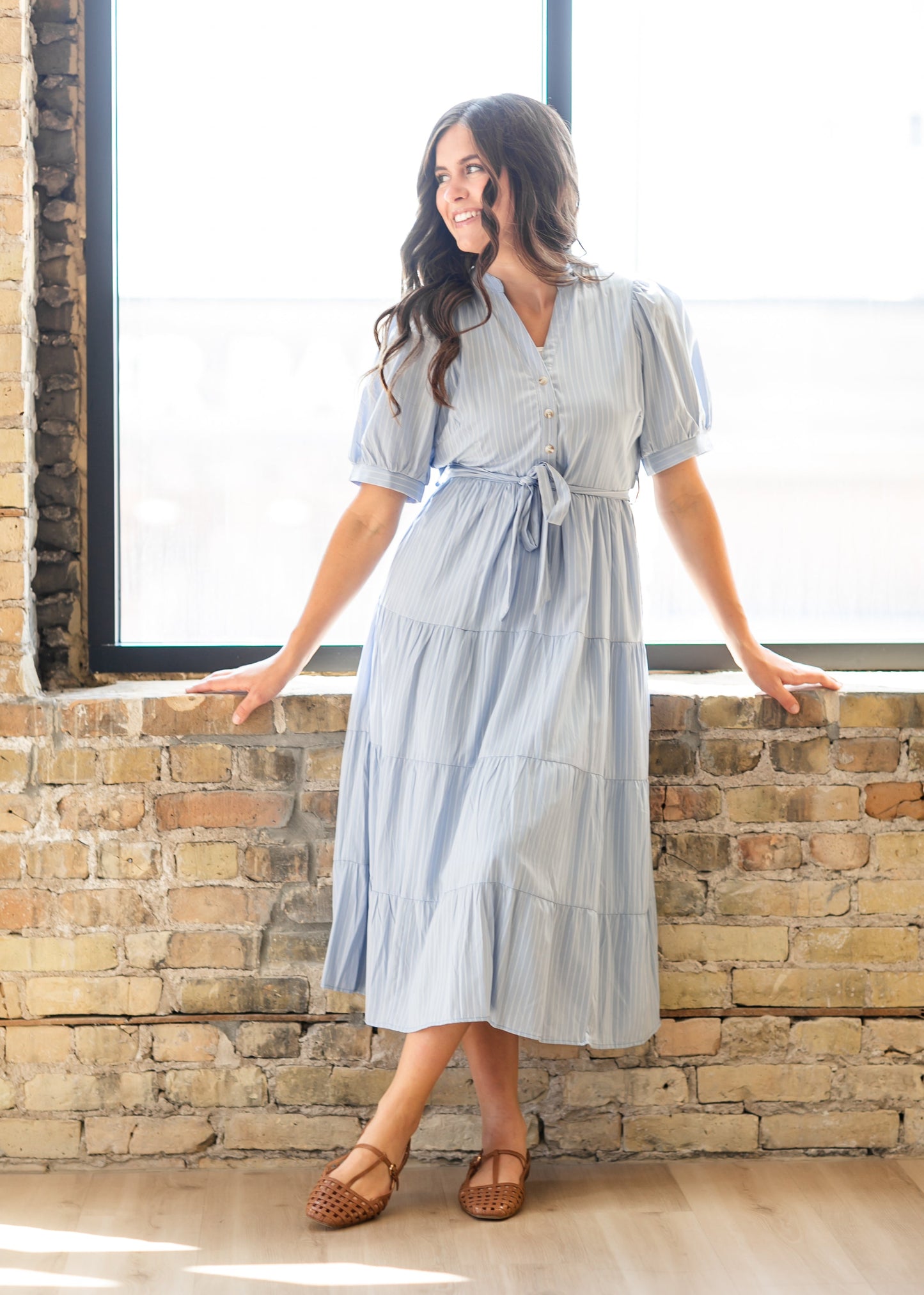 V-neck Waist Tie Striped Maxi Dress - FINAL SALE