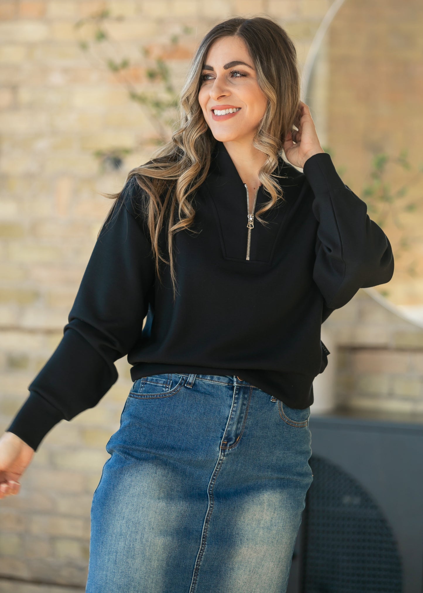 Varley® Black Davidson Quarter Zip Sweatshirt