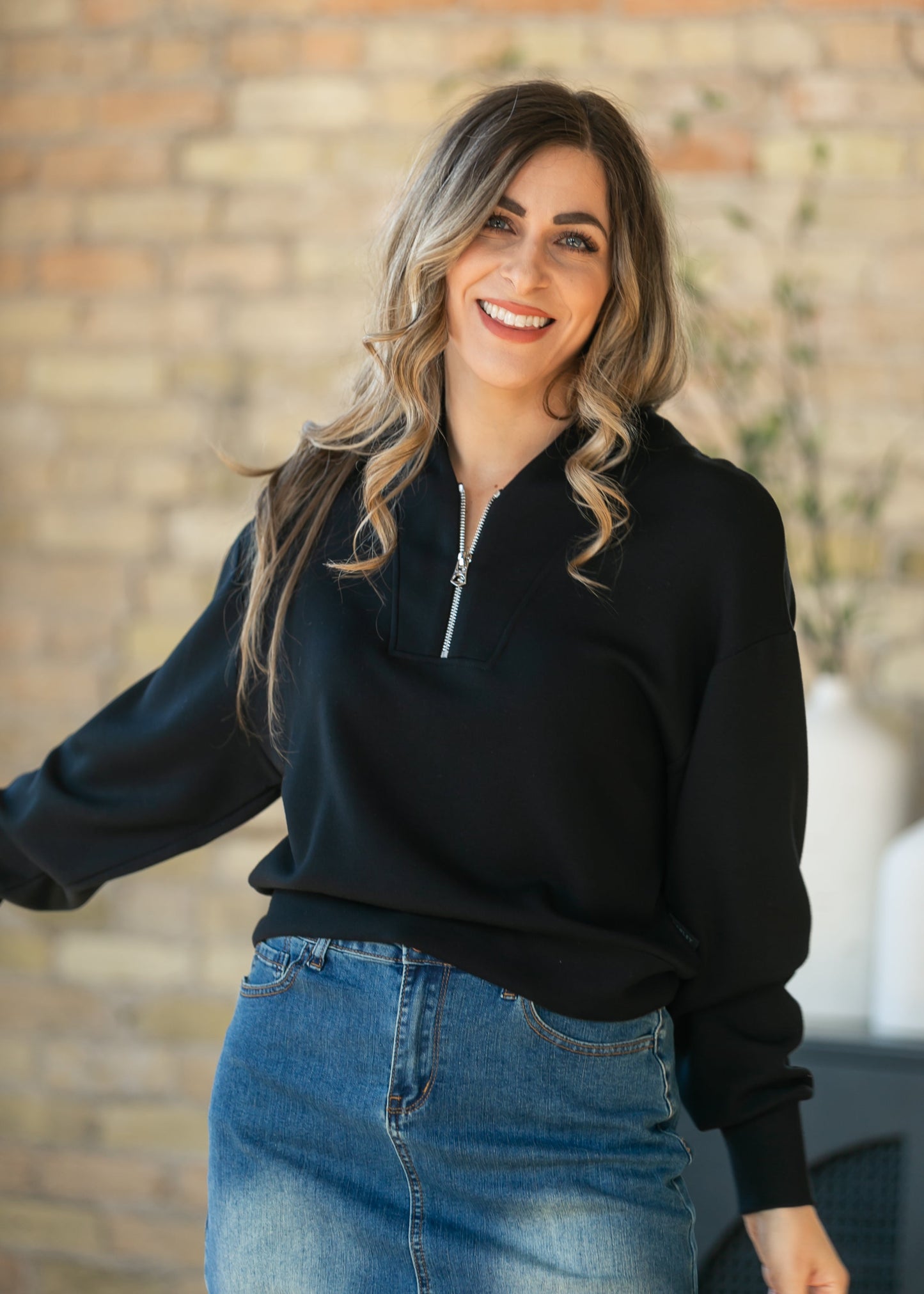 Varley® Black Davidson Quarter Zip Sweatshirt