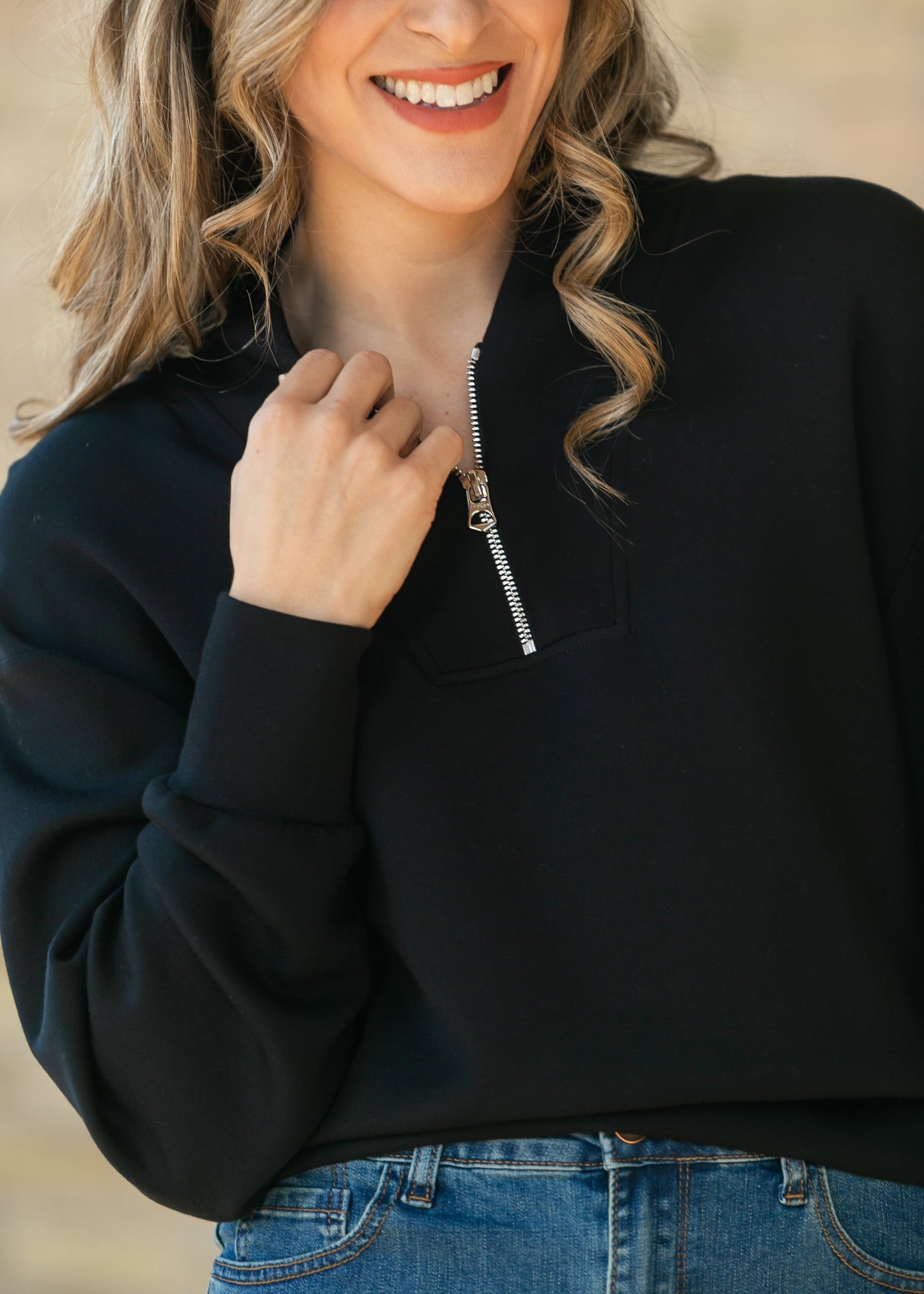 Varley® Black Davidson Quarter Zip Sweatshirt