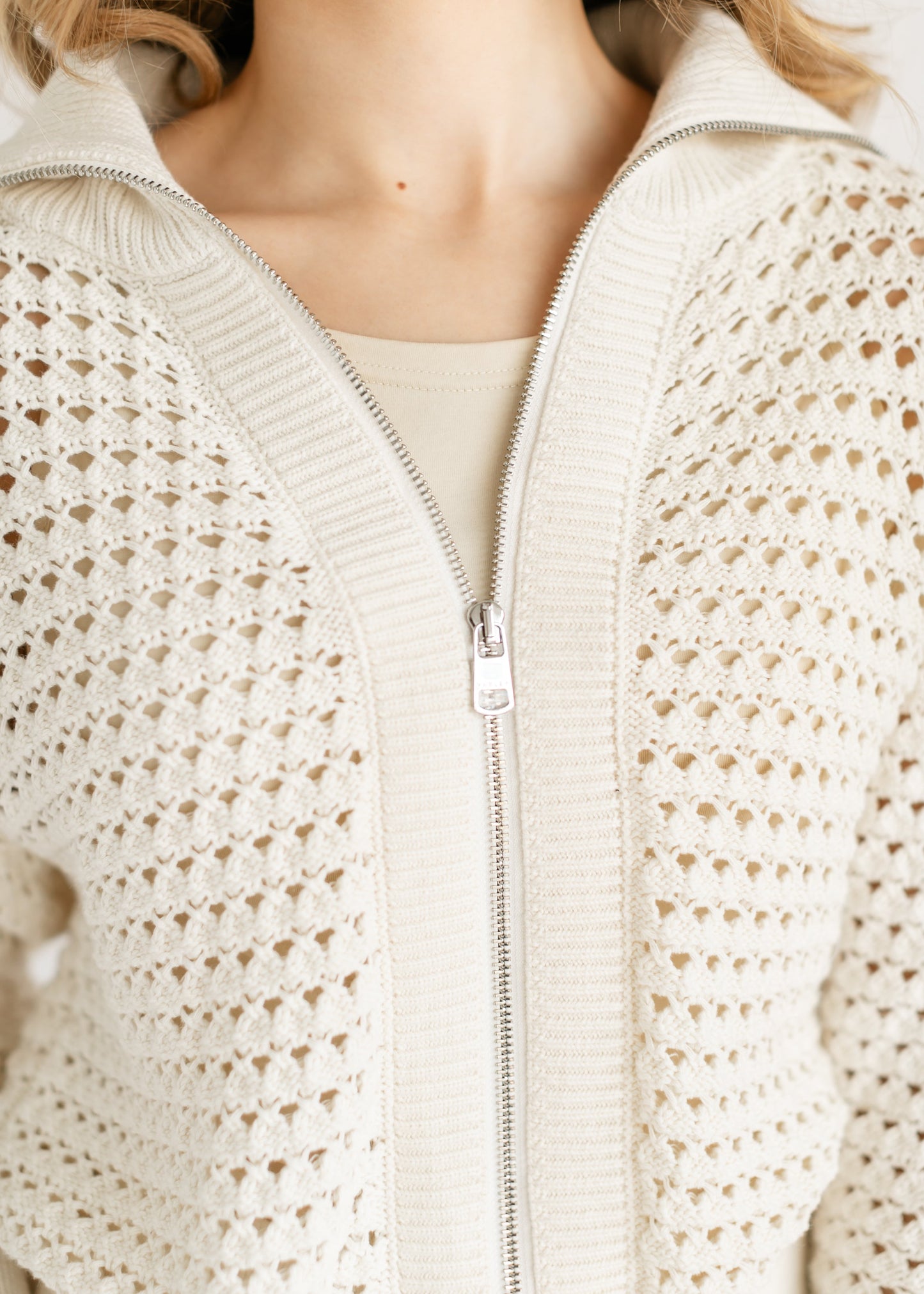 VARLEY® Eloise Full Zip Open Knit Cardigan