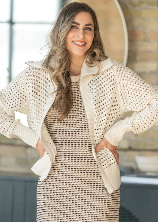 VARLEY® Eloise Full Zip Open Knit Cardigan