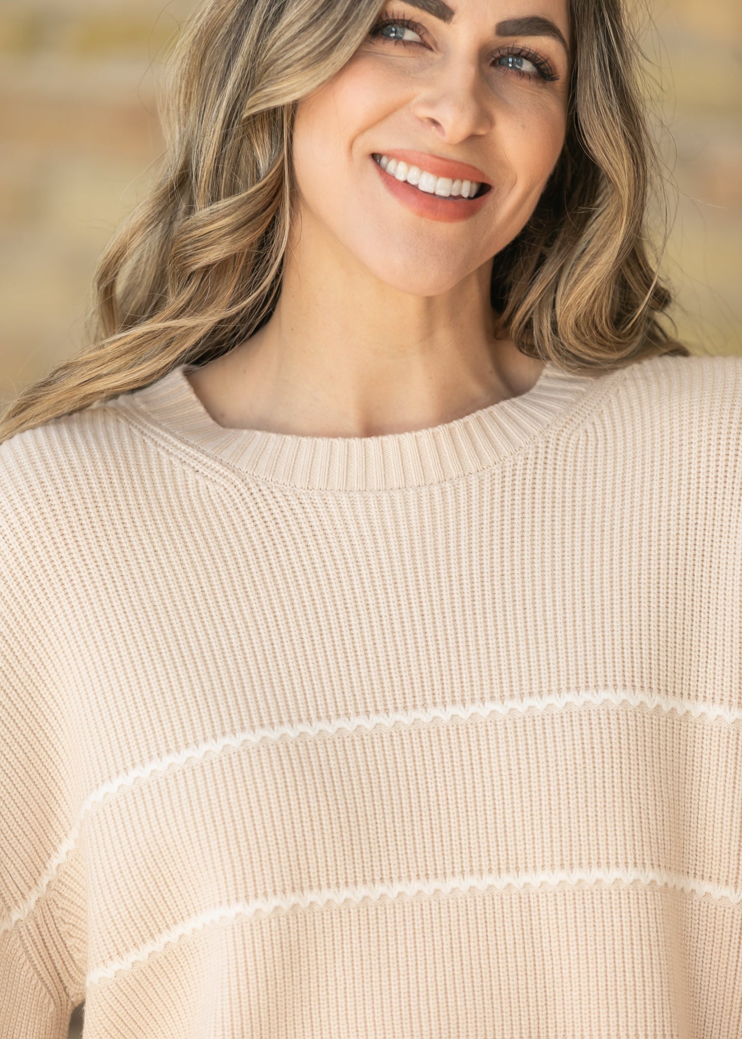 Varley® Tan Meryl Stripe Knit Sweater