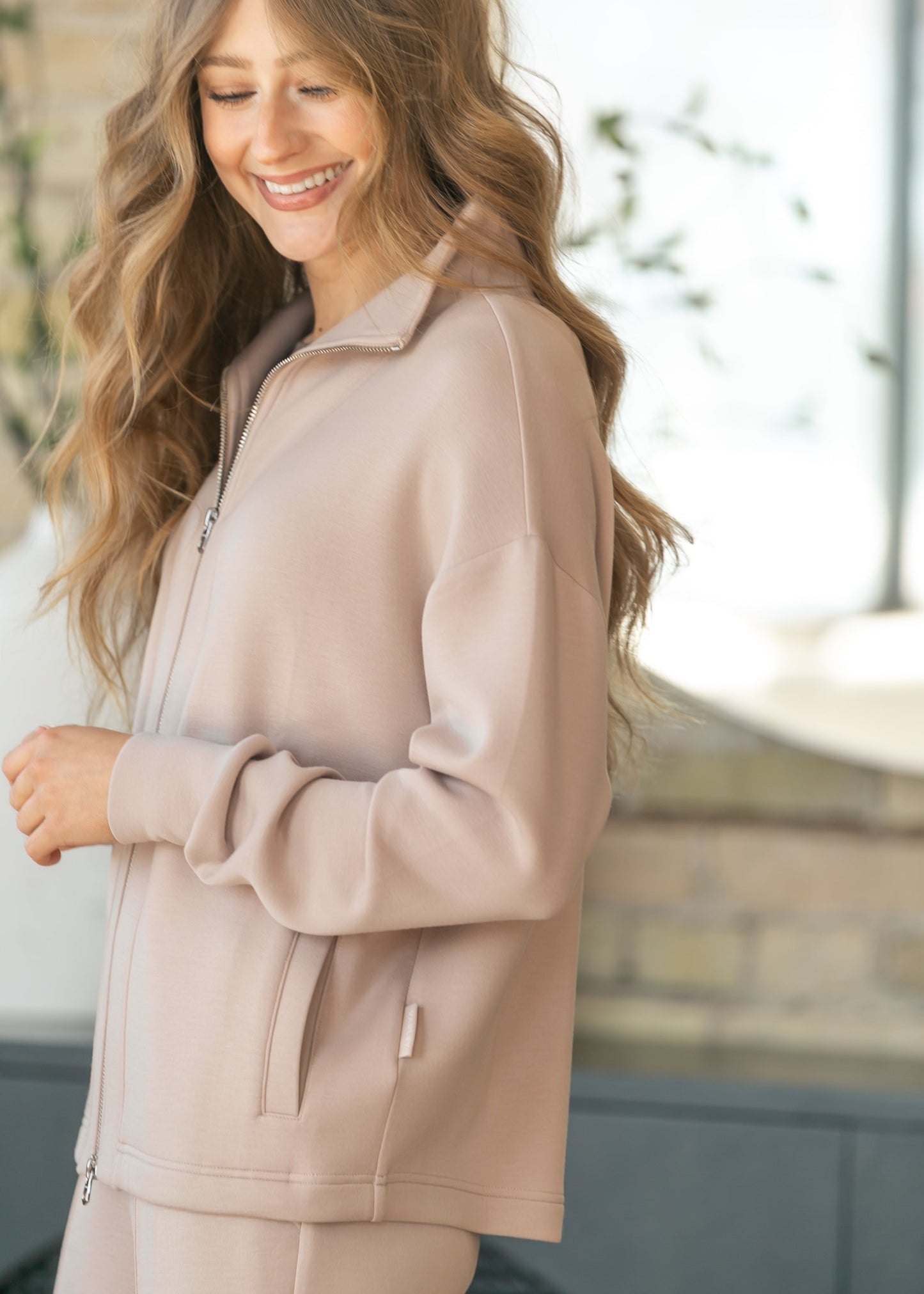 Varley® Taupe Arlene Full Zip Sweatshirt Jacket